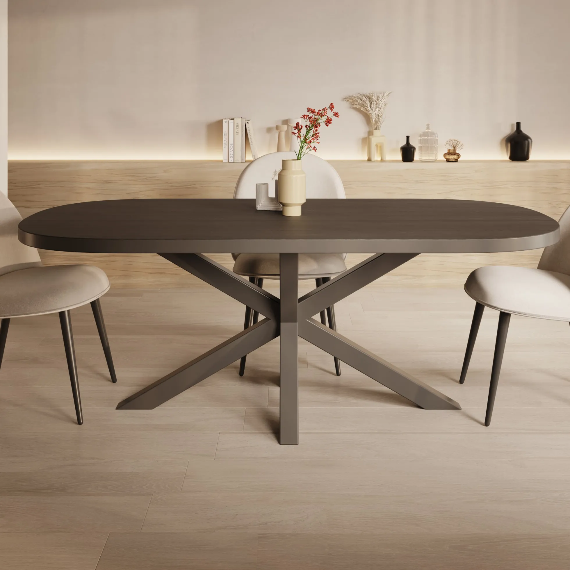Ovelis - Eetkamertafel - Zwart eiken - 209x100x77 cm