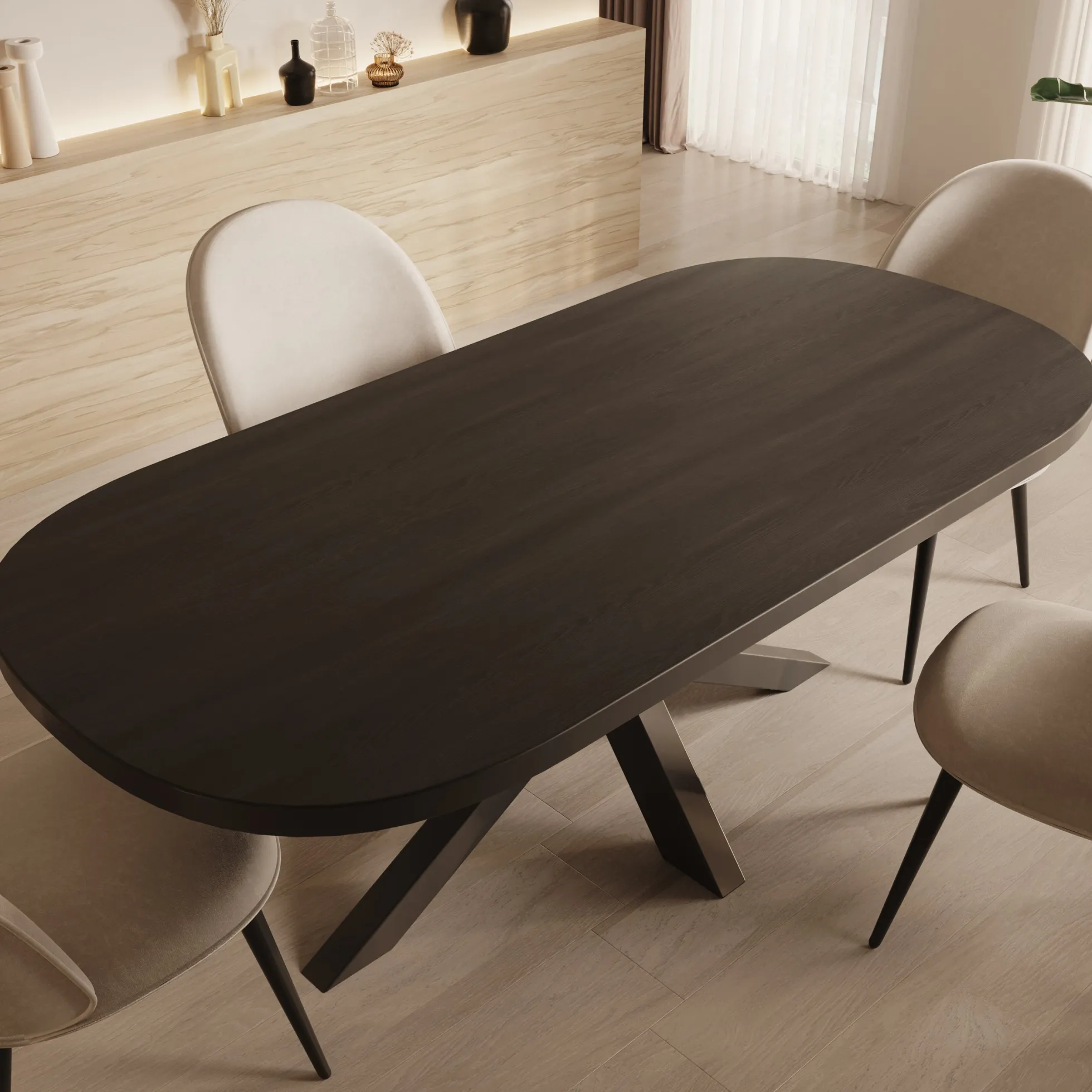 Ovelis - Eetkamertafel - Zwart eiken - 209x100x77 cm