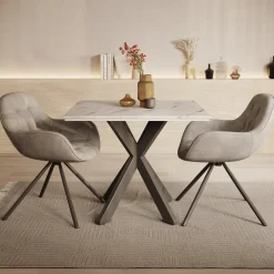 Pacey - Eetkamertafel - Wit marmerlook - 90x90x74 cm