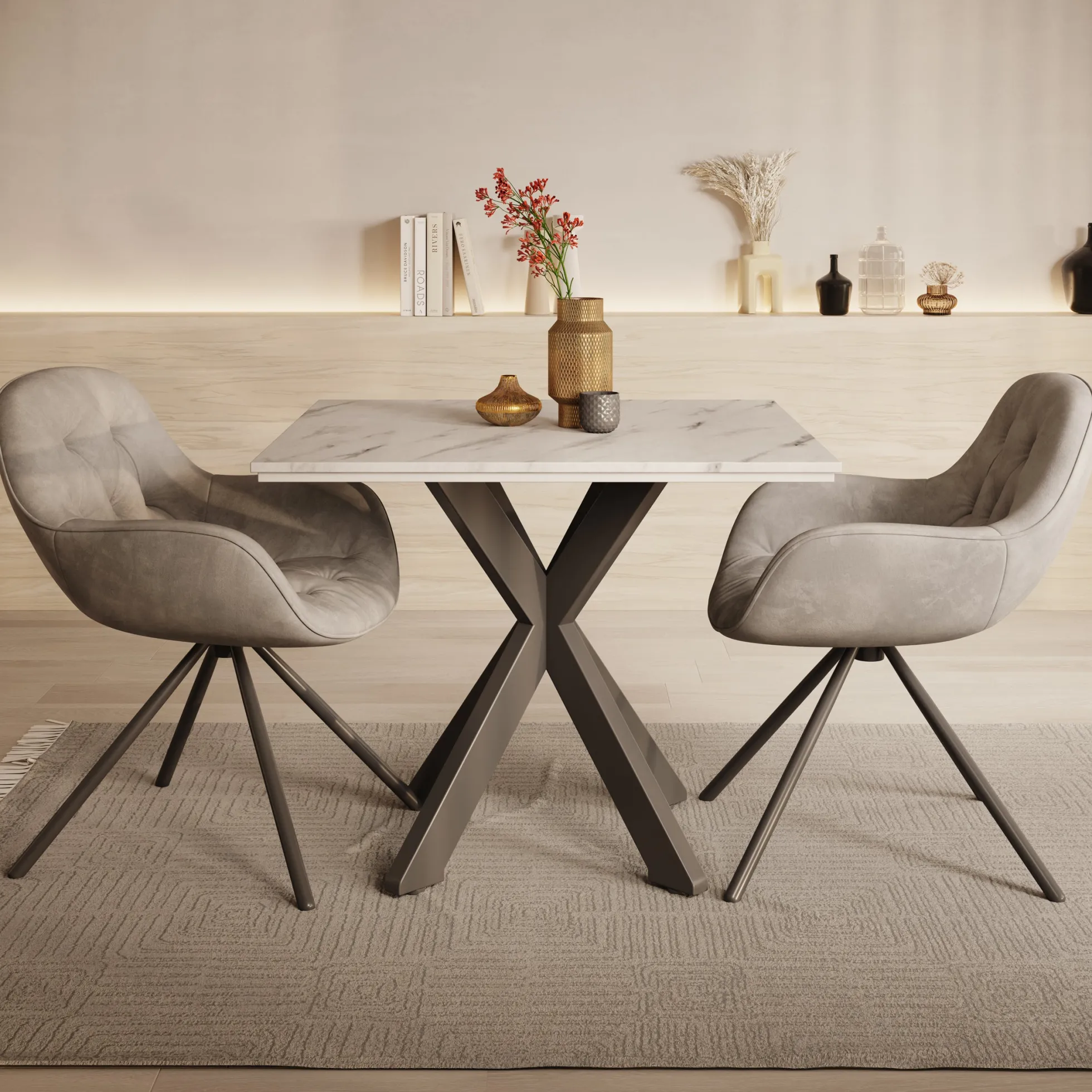 Pacey - Eetkamertafel - Wit marmerlook - 90x90x74 cm
