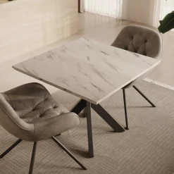 Pacey - Eetkamertafel - Wit marmerlook - 90x90x74 cm