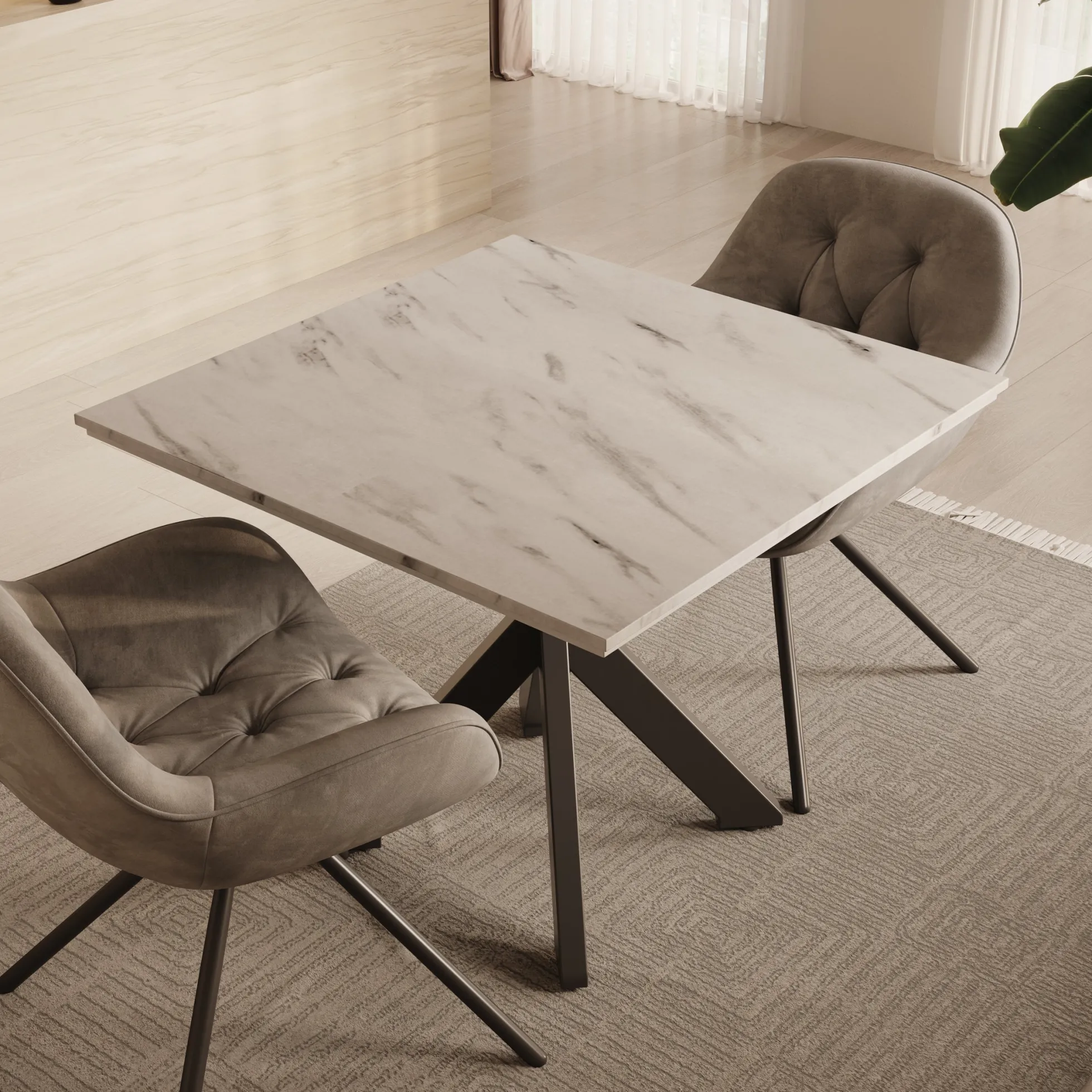Pacey - Eetkamertafel - Wit marmerlook - 90x90x74 cm