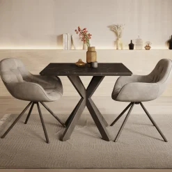 Pacey - Eetkamertafel - Zwart marmerlook - 90x90x74 cm