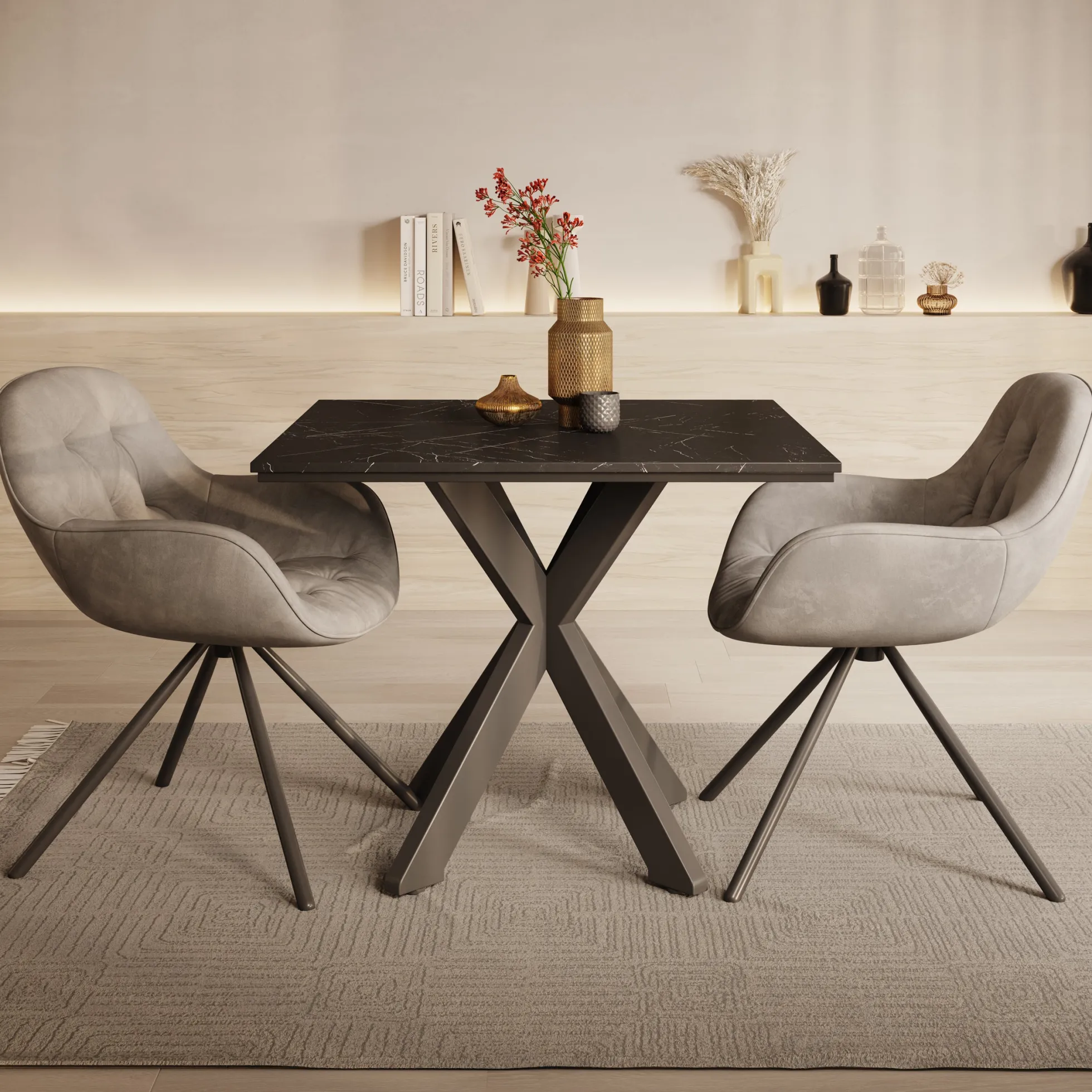 Pacey - Eetkamertafel - Zwart marmerlook - 90x90x74 cm