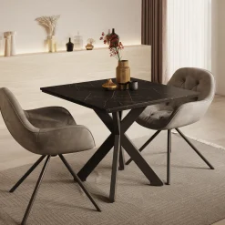 Pacey - Eetkamertafel - Zwart marmerlook - 90x90x74 cm