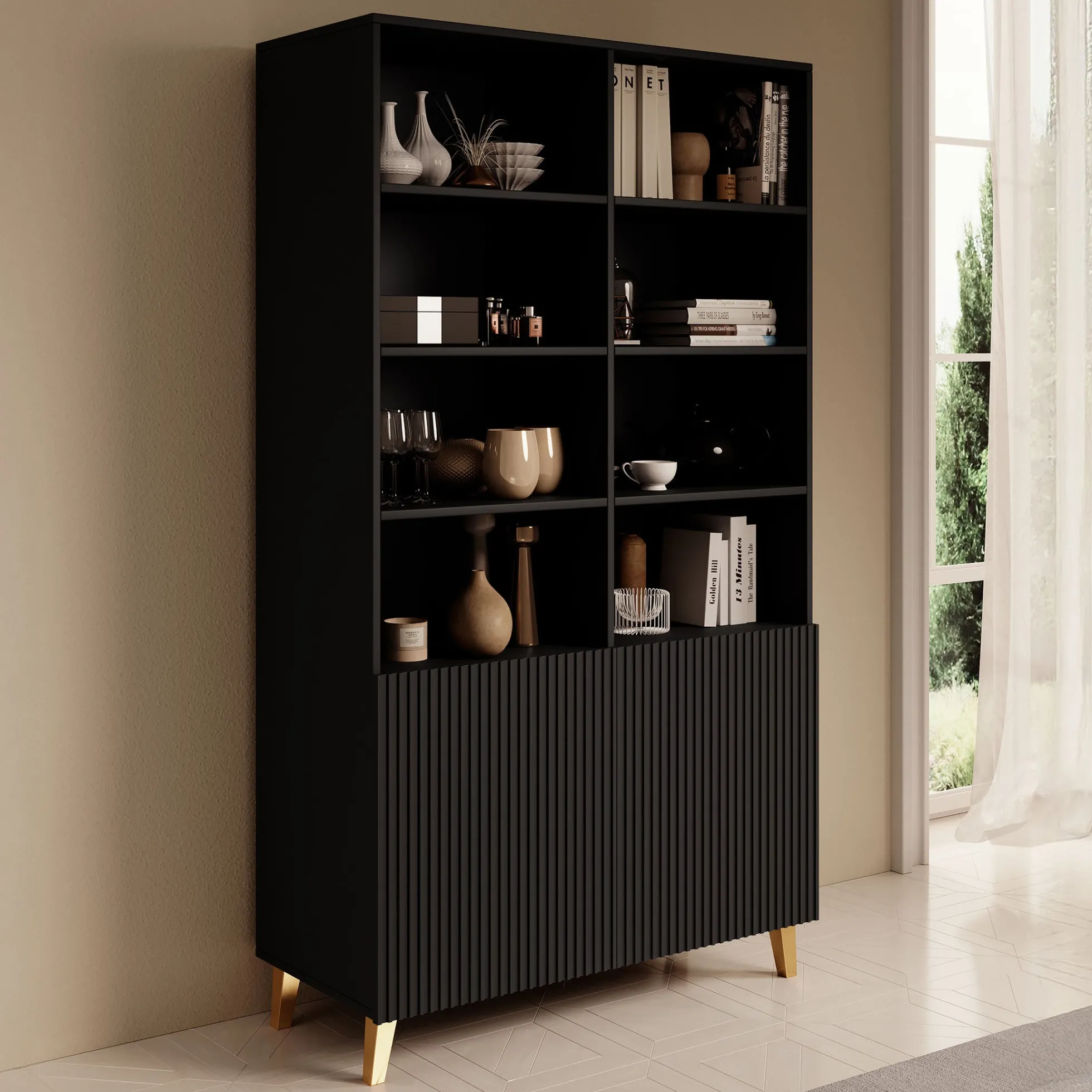Palamos - Boekenkast - Mat zwart - 100x40x177 cm