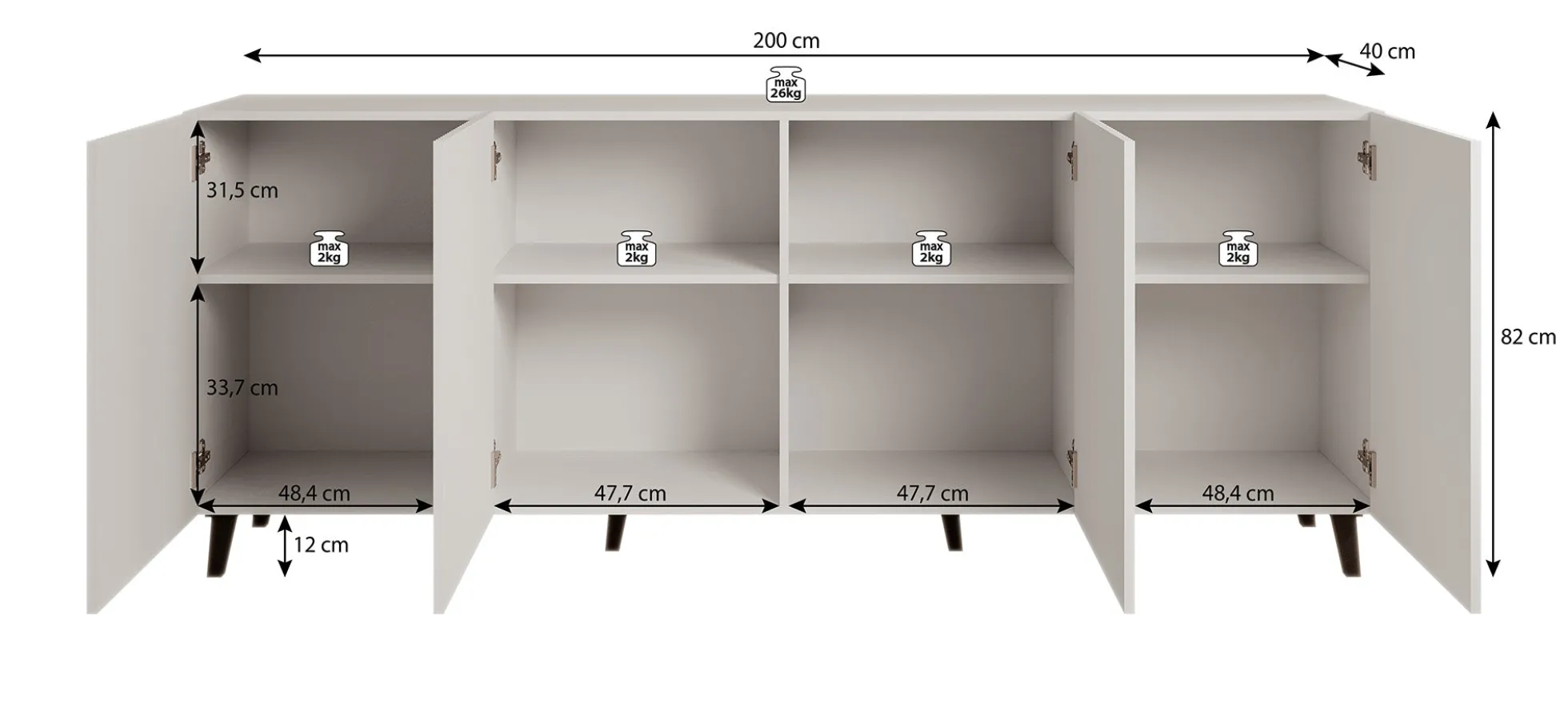 Palamos - Dressoir - Wit - 200x40x82 cm