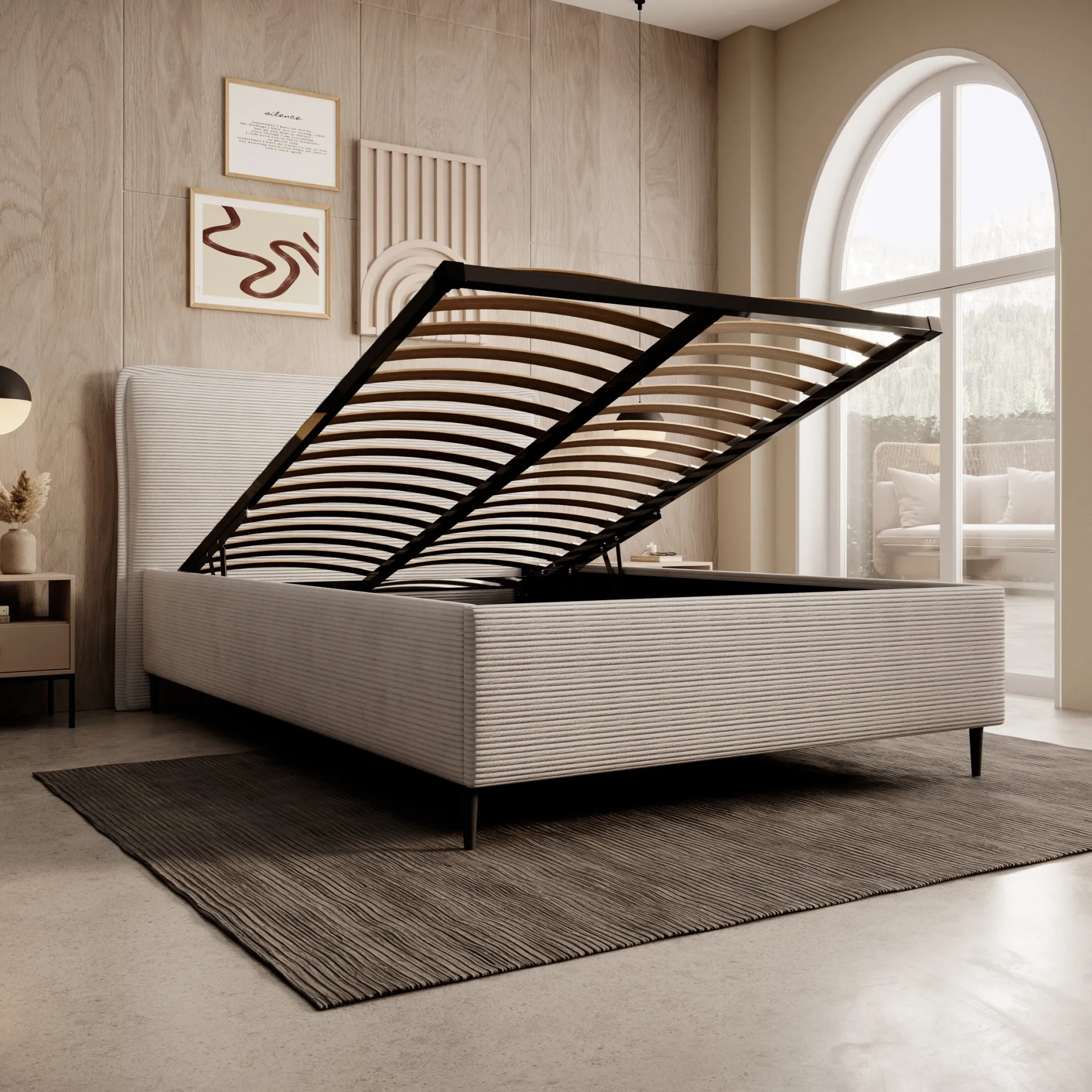 Palawan - Tweepersoonsbed - Ribstof beige - 140x200 cm
