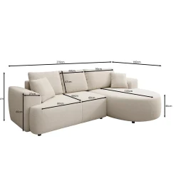 Palladio - Hoekbank 3-zits met chaise longue - Stof beige - Rechts