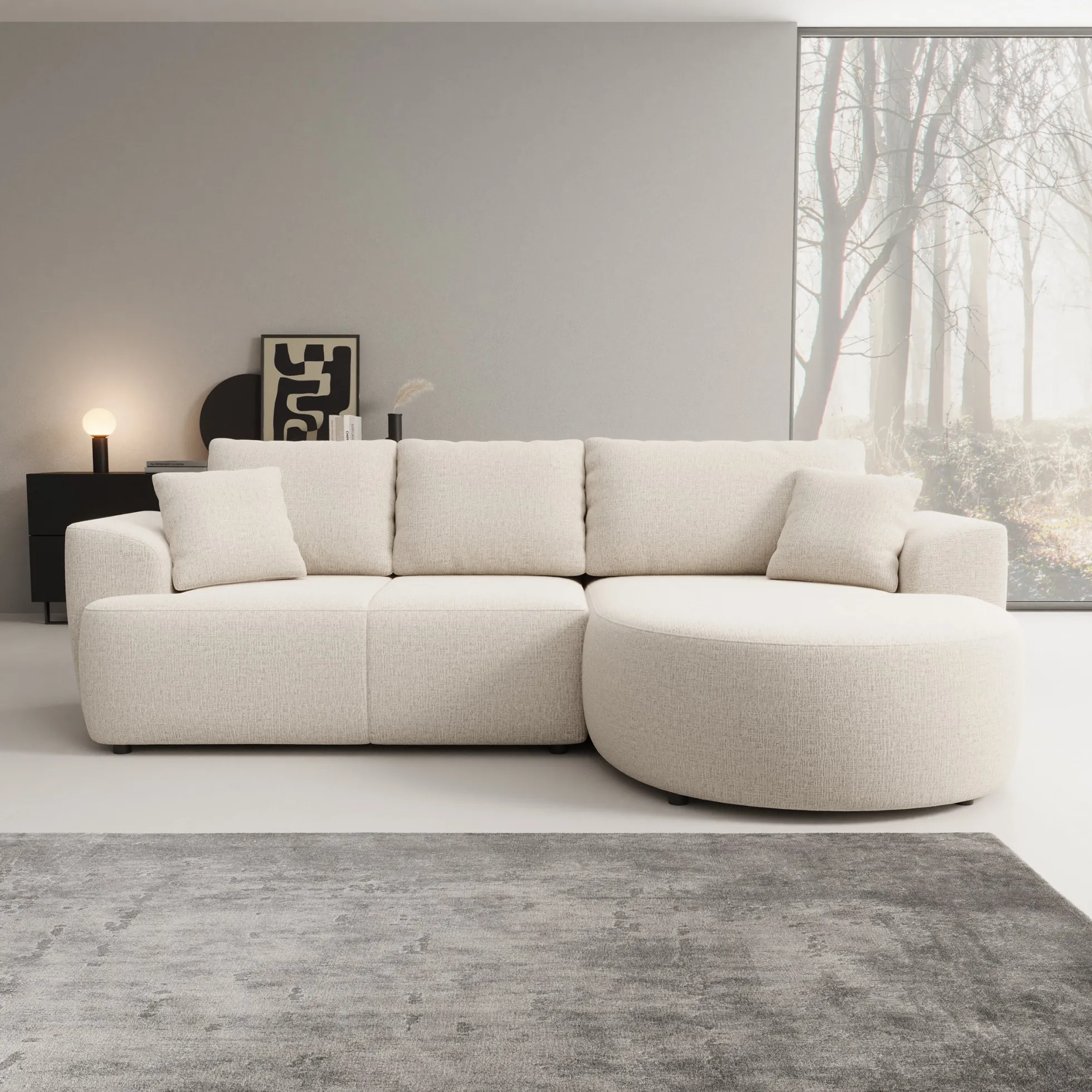 Palladio - Hoekbank 3-zits met chaise longue - Stof beige - Rechts