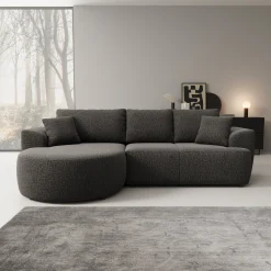 Palladio - Hoekbank 3-zits met chaise longue - Stof zwart - Links