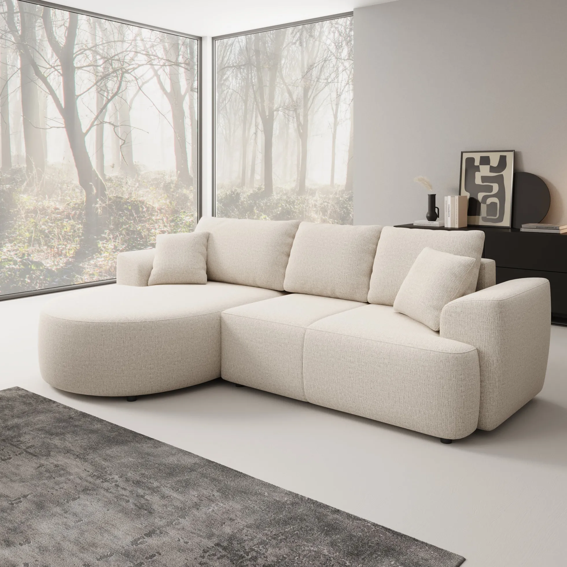 Palladio - Hoekbank 3-zits met chaise longue - Stof beige - Links