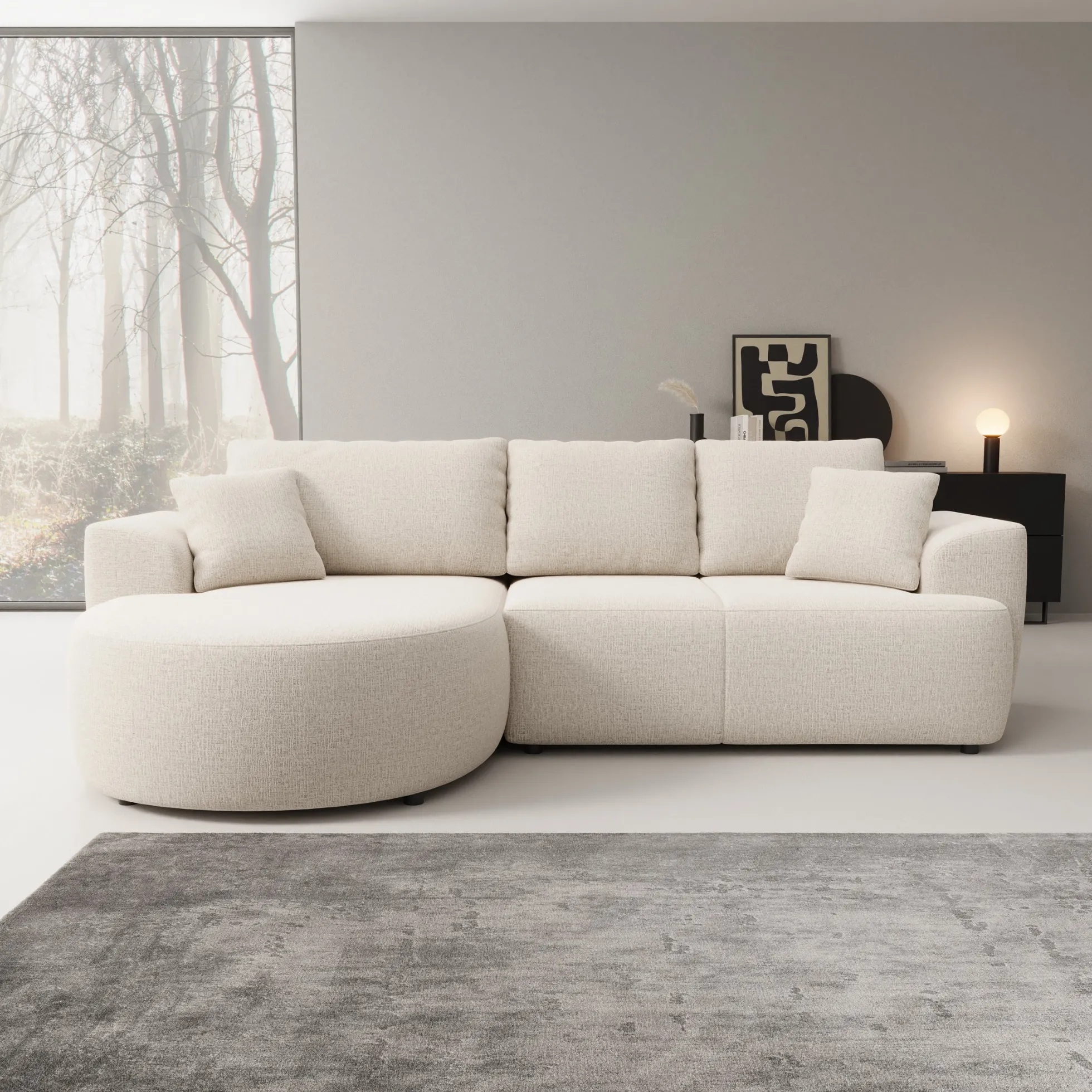 Palladio - Hoekbank 3-zits met chaise longue - Stof beige - Links