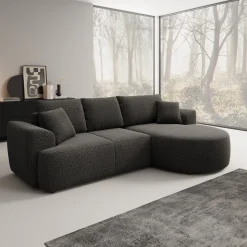 Palladio - Hoekbank 3-zits met chaise longue - Stof zwart - Rechts