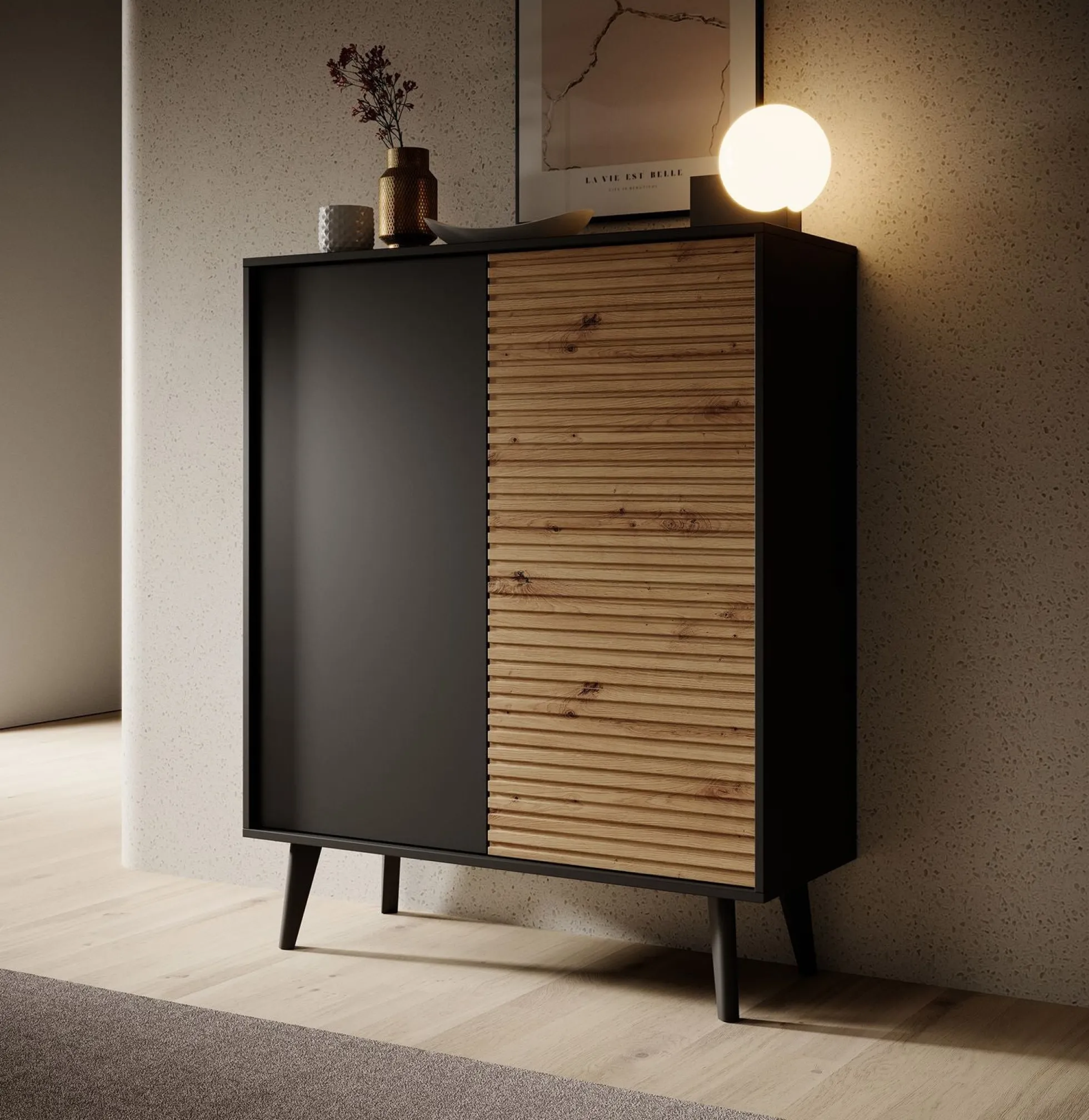 Palladium 2 - Dressoir - Eiken/zwart - 104x39x125 cm