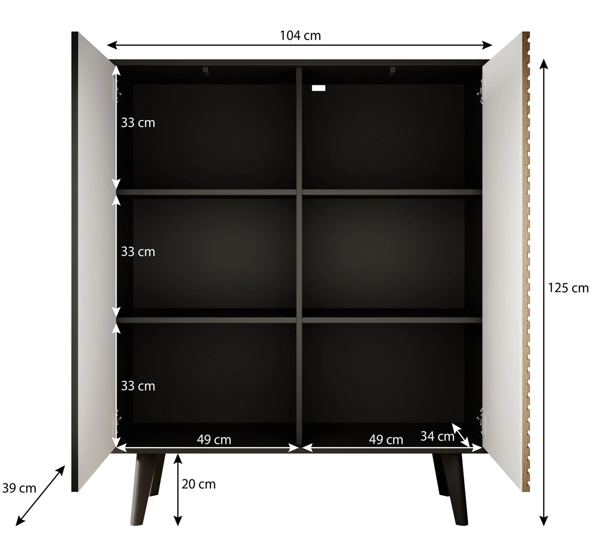 Palladium 2 - Dressoir - Eiken/zwart - 104x39x125 cm
