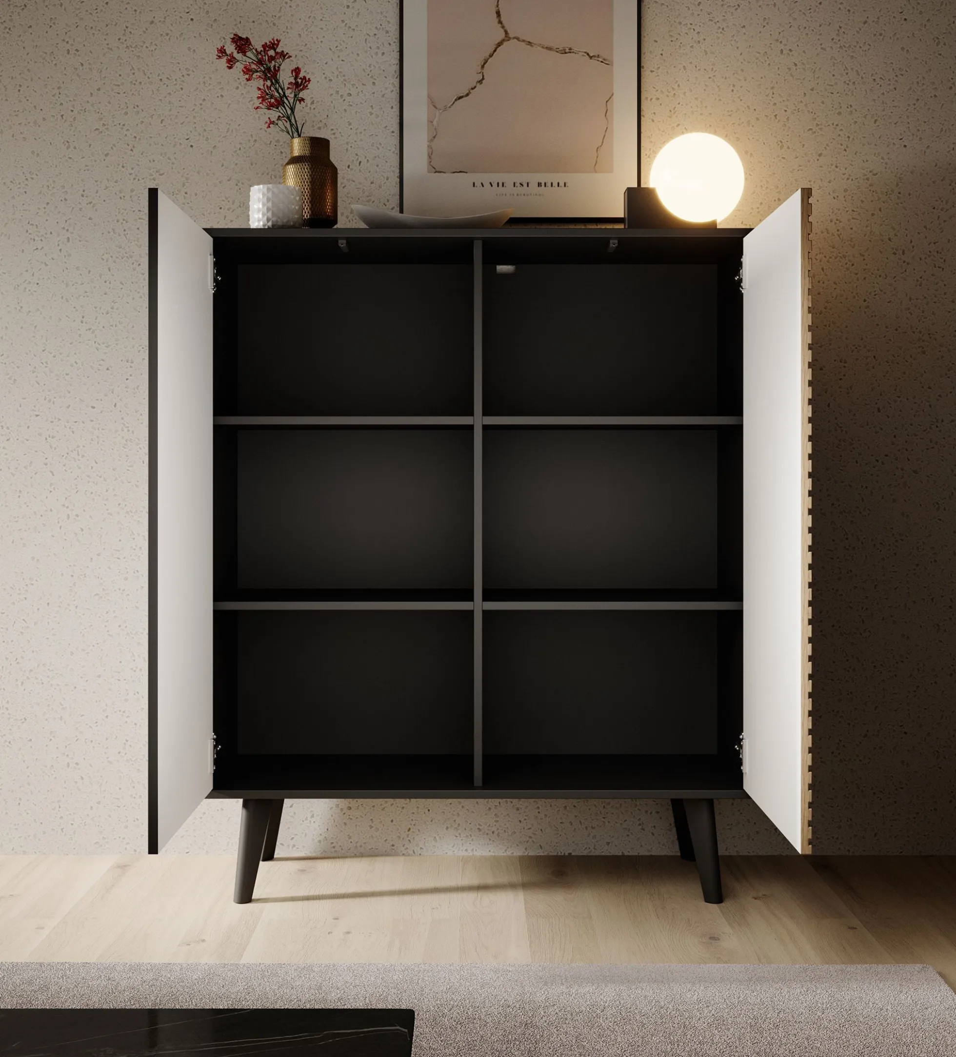 Palladium 2 - Dressoir - Eiken/zwart - 104x39x125 cm