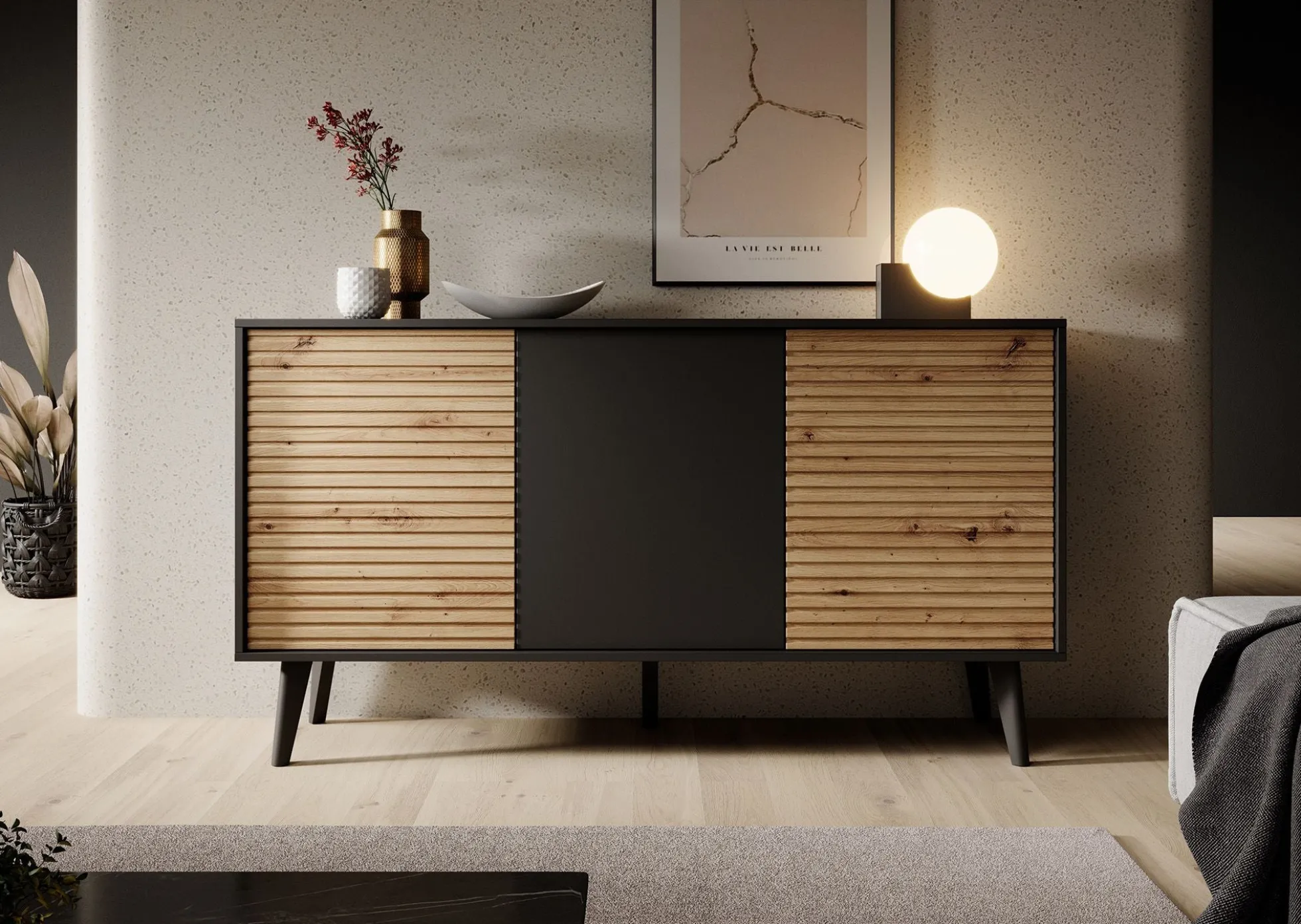 Palladium - Dressoir - Eiken/zwart - 154x39x83 cm