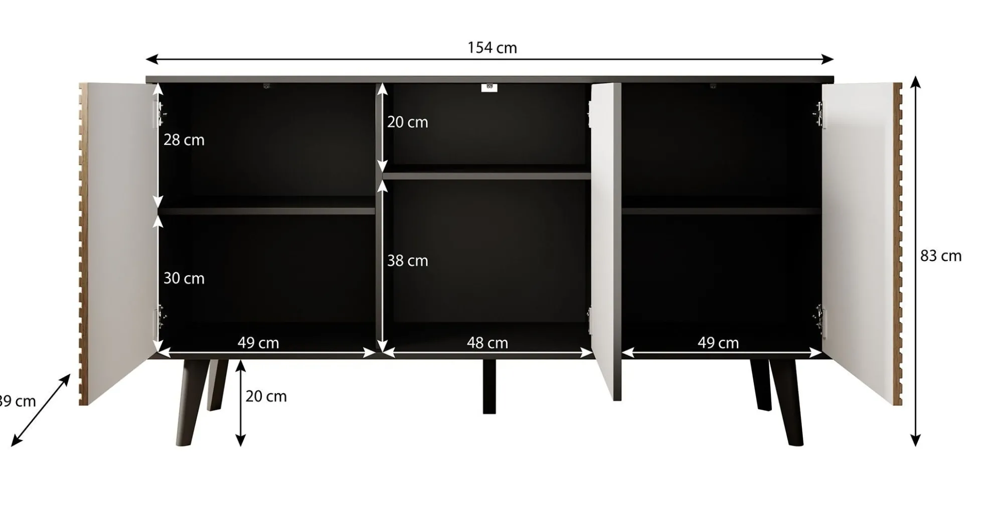 Palladium - Dressoir - Eiken/zwart - 154x39x83 cm