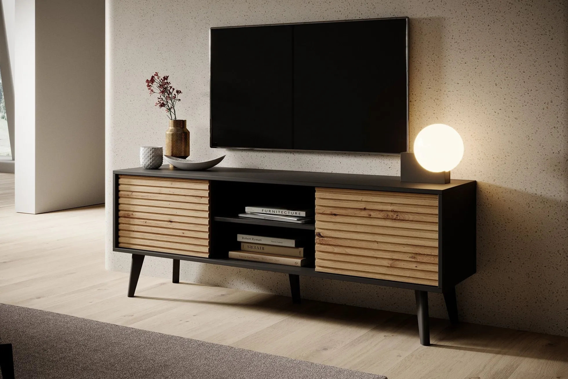 Palladium - TV-Meubel - Eiken/zwart - 154 cm