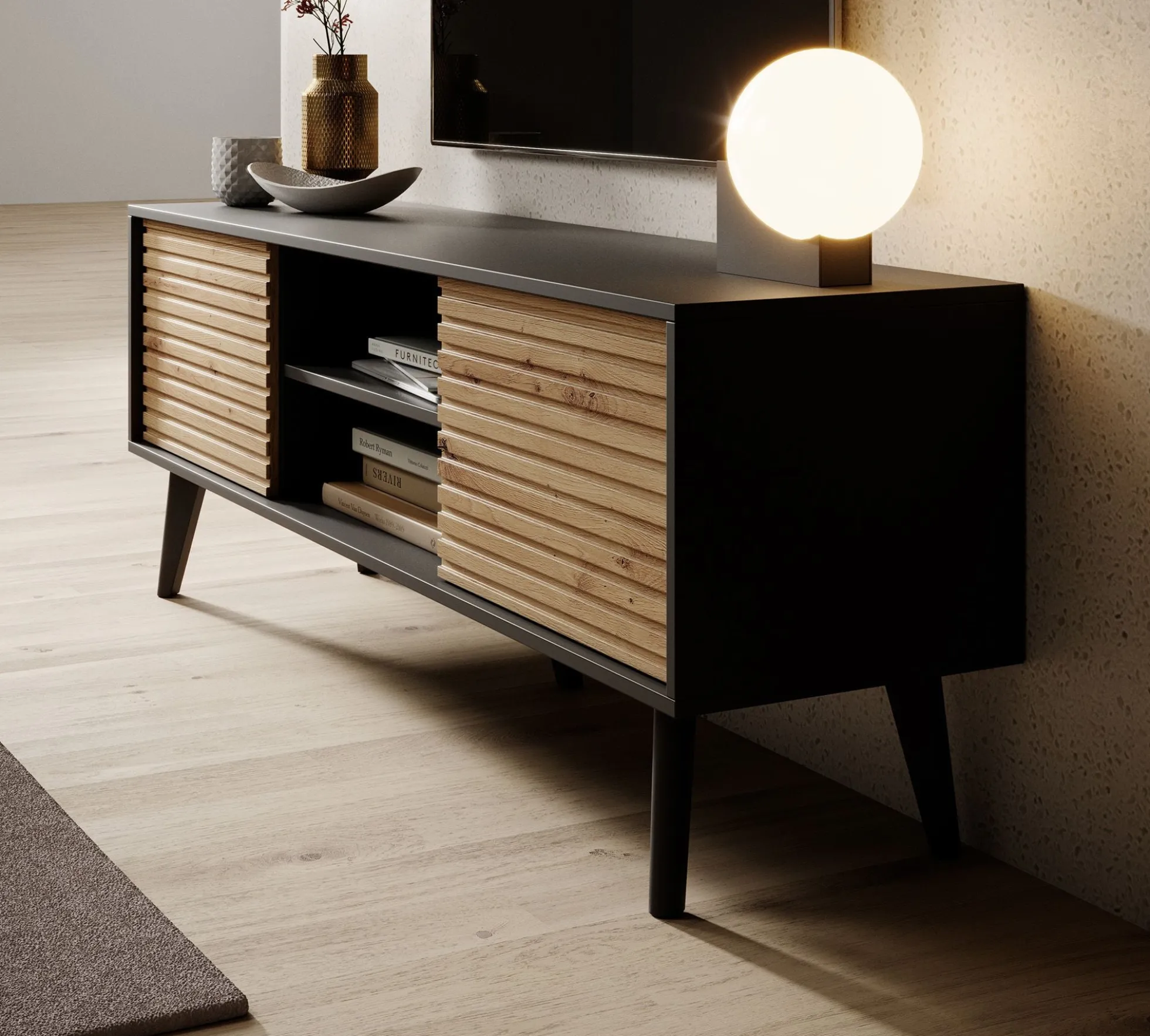 Palladium - TV-Meubel - Eiken/zwart - 154 cm