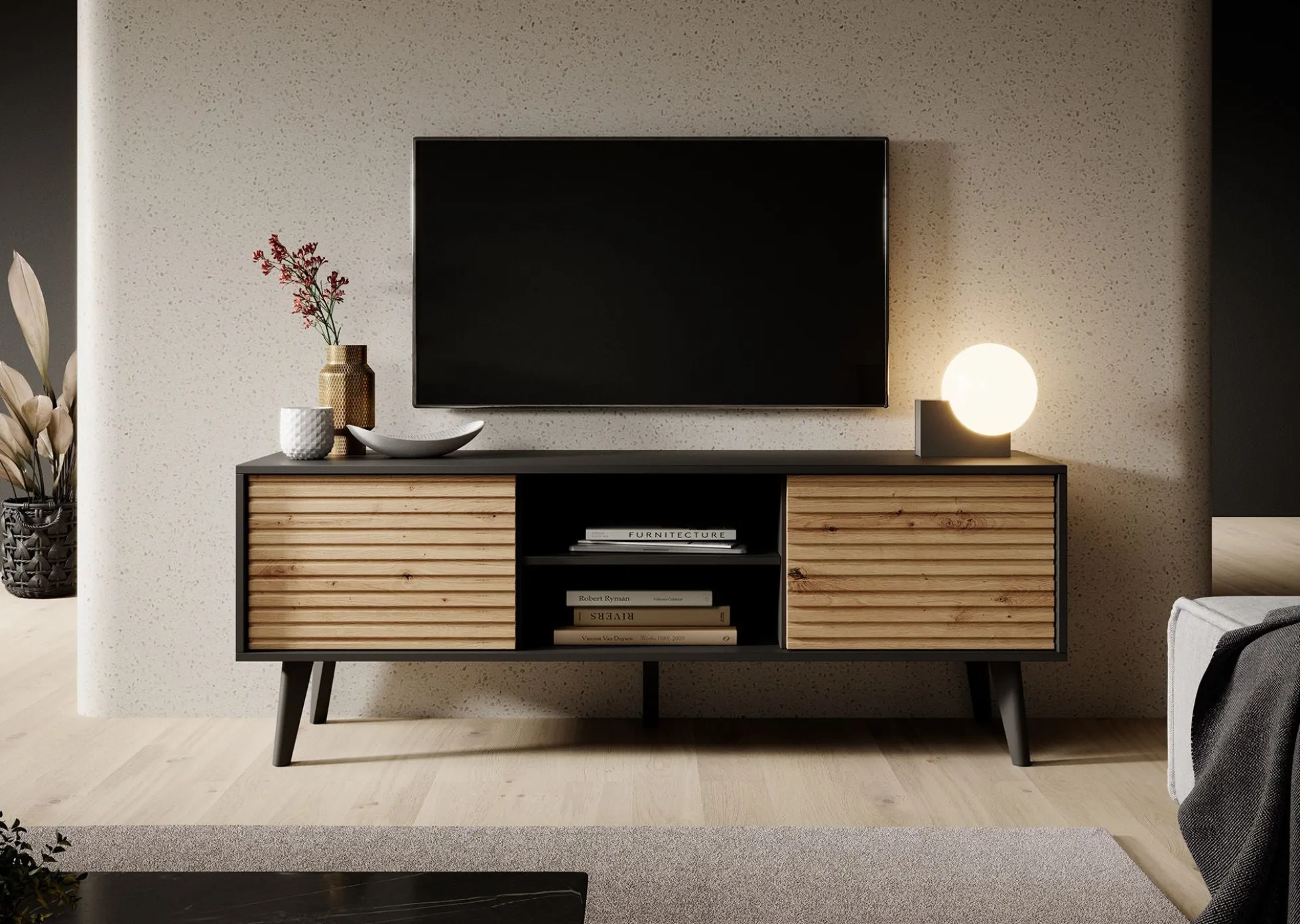 Palladium - TV-Meubel - Eiken/zwart - 154 cm
