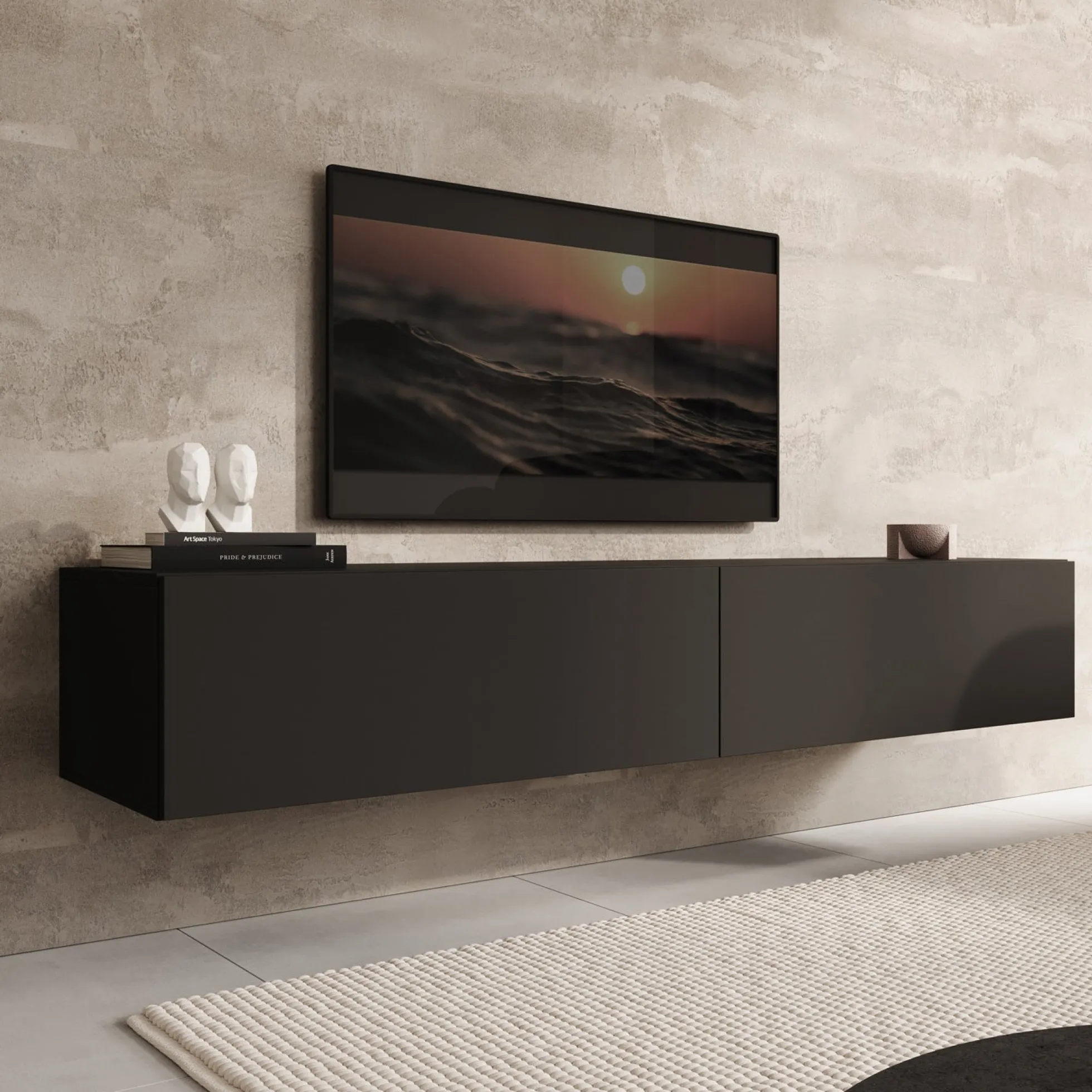 Palm - TV-Meubel - Mat zwart - 180x39x30 cm