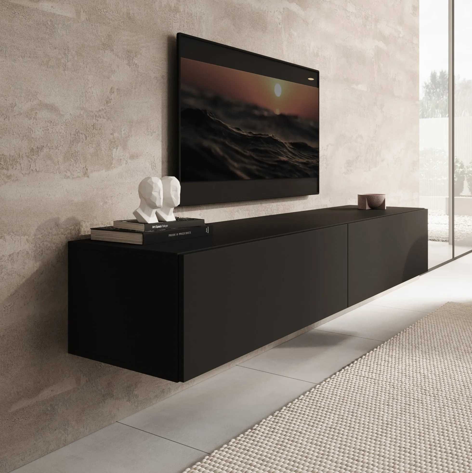 Palm - TV-Meubel - Mat zwart - 180x39x30 cm