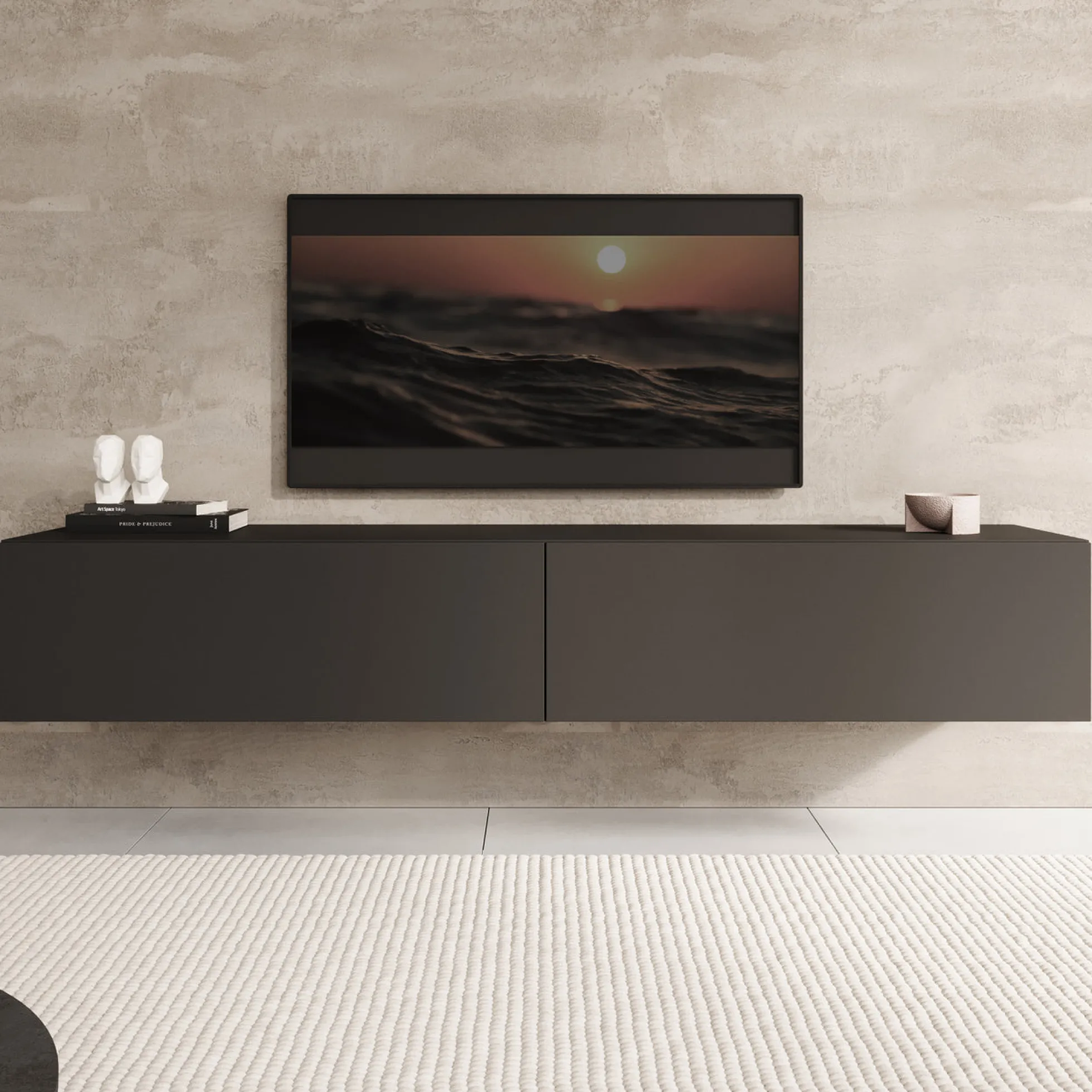 Palm - TV-Meubel - Mat zwart - 180x39x30 cm