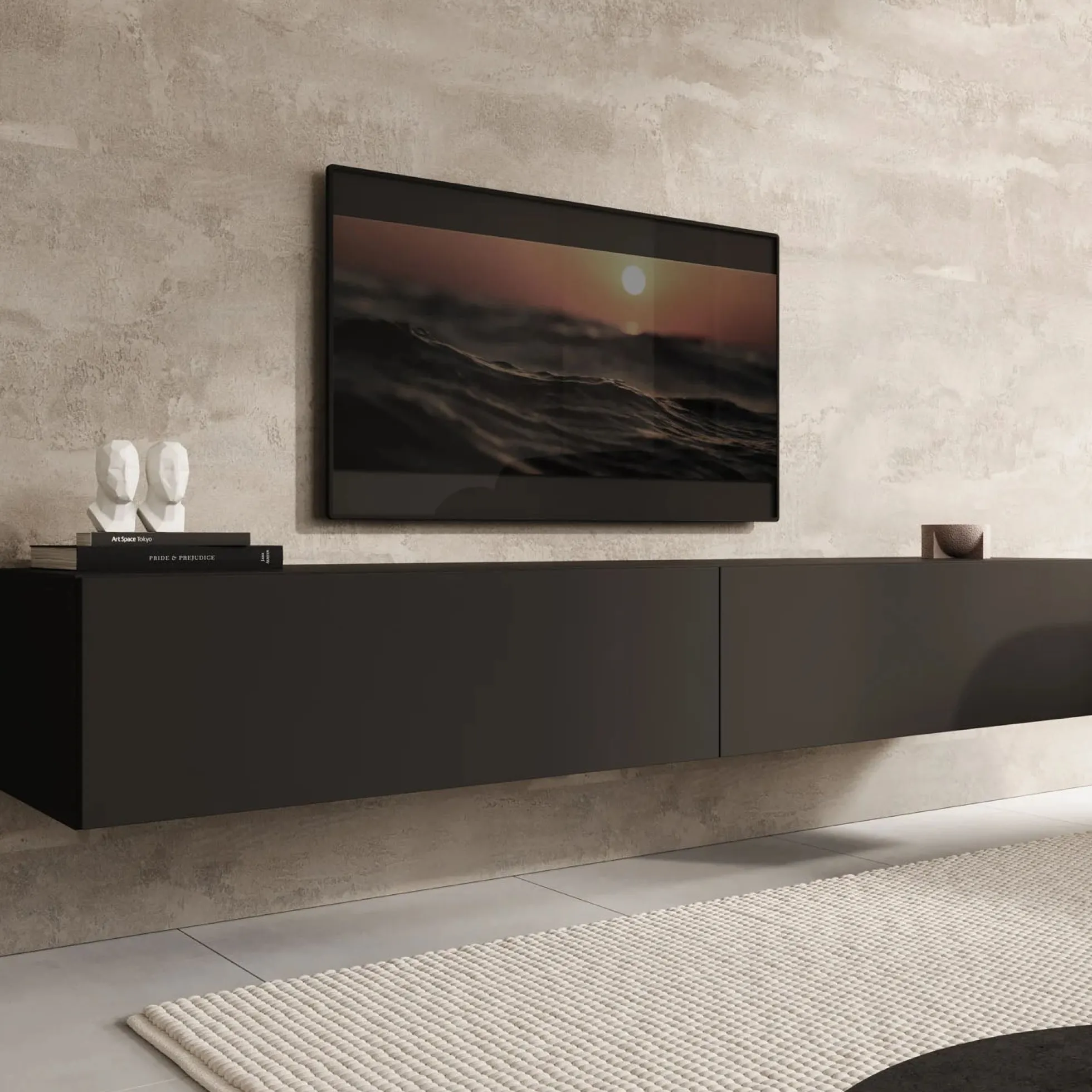Palm - TV-Meubel - Mat zwart - 200x40x30 cm