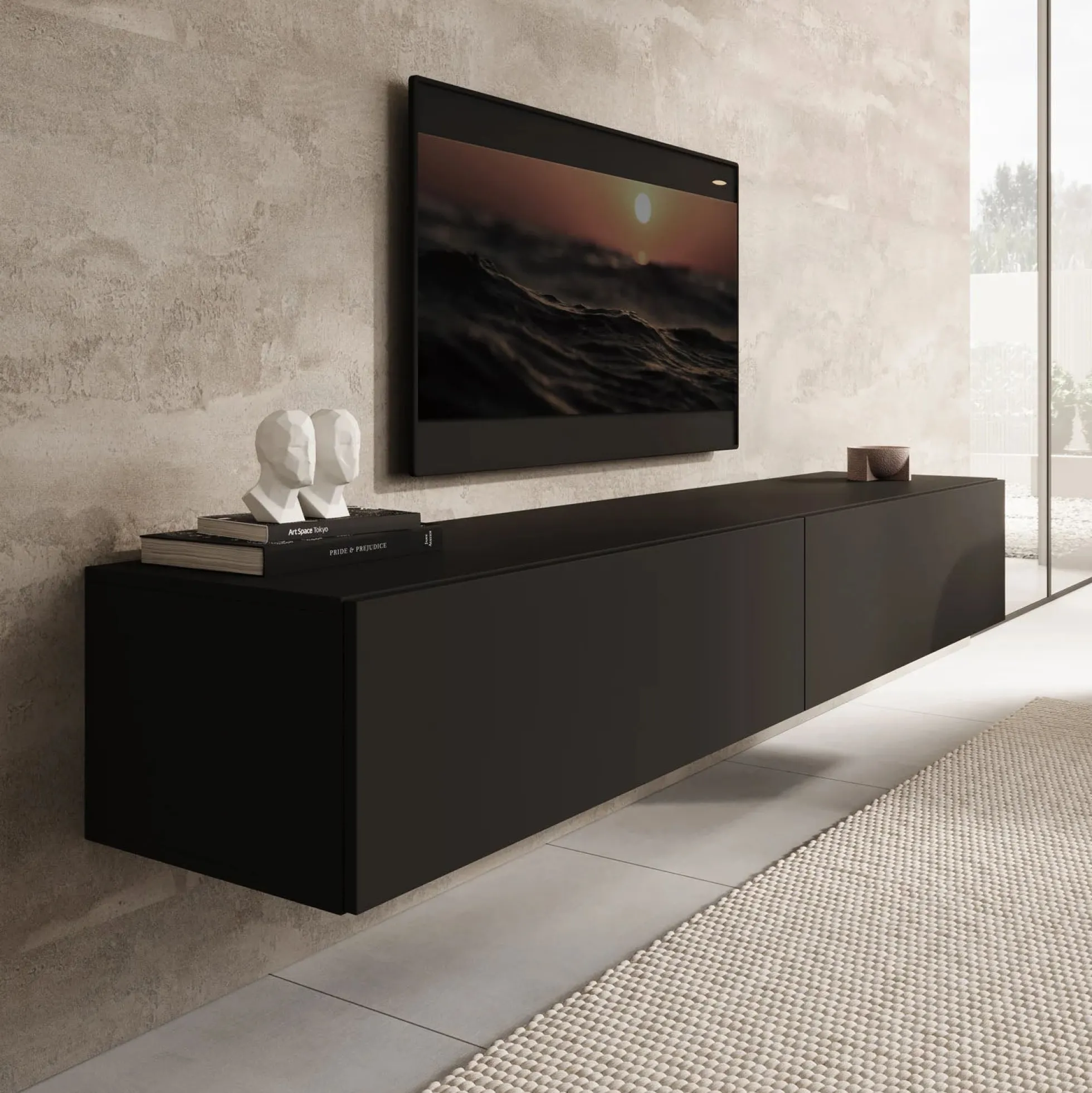 Palm - TV-Meubel - Mat zwart - 200x40x30 cm