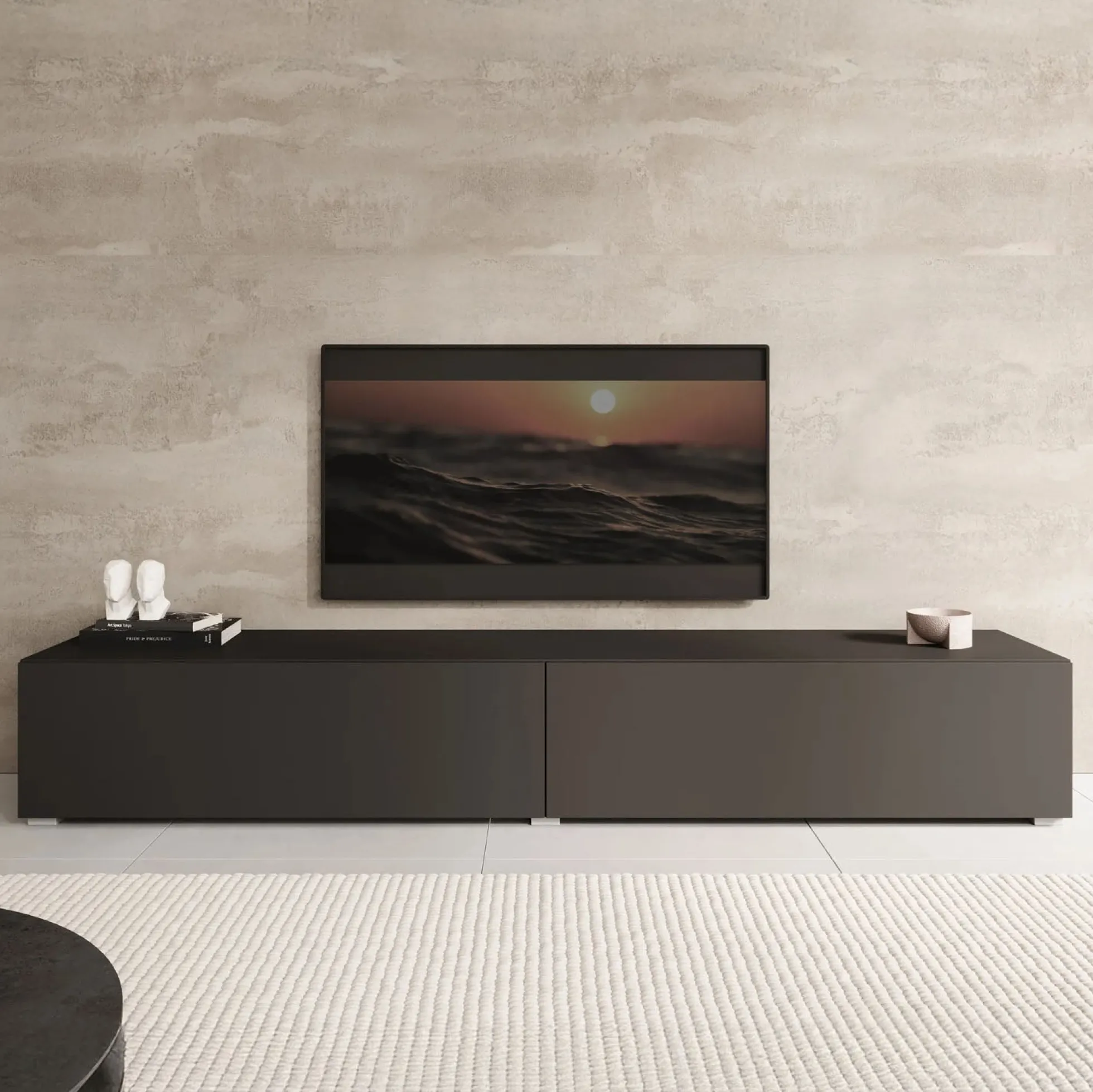 Palm - TV-Meubel - Mat zwart - 200x40x30 cm