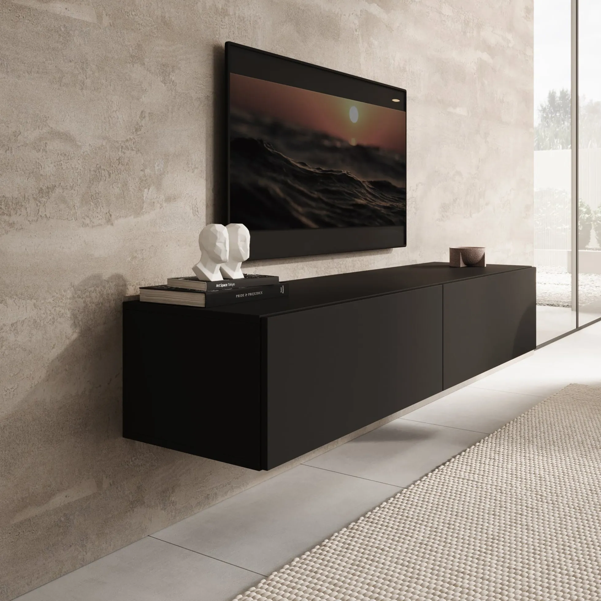 Palm - TV-Meubel - Mat zwart - 160x40x30 cm