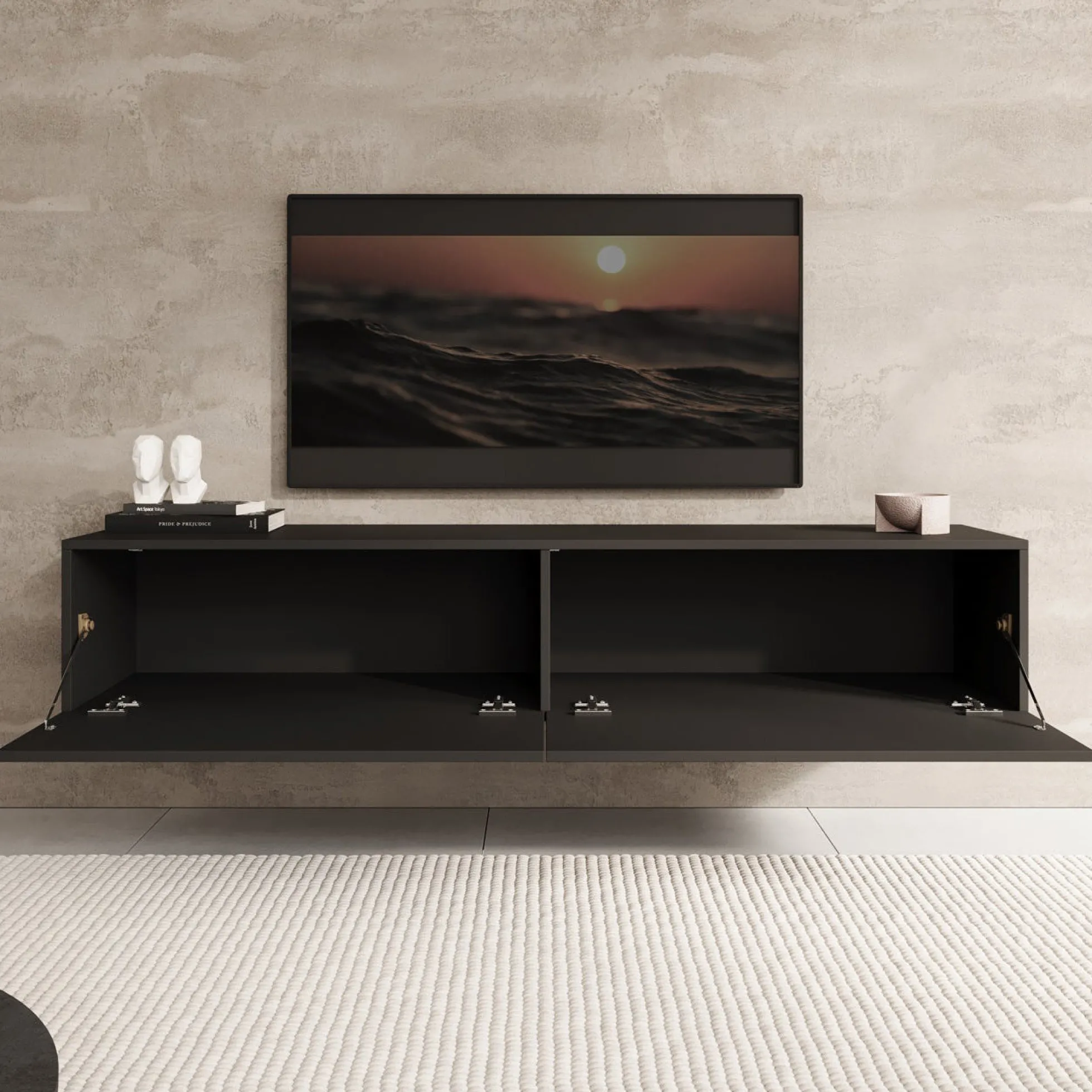Palm - TV-Meubel - Mat zwart - 160x40x30 cm