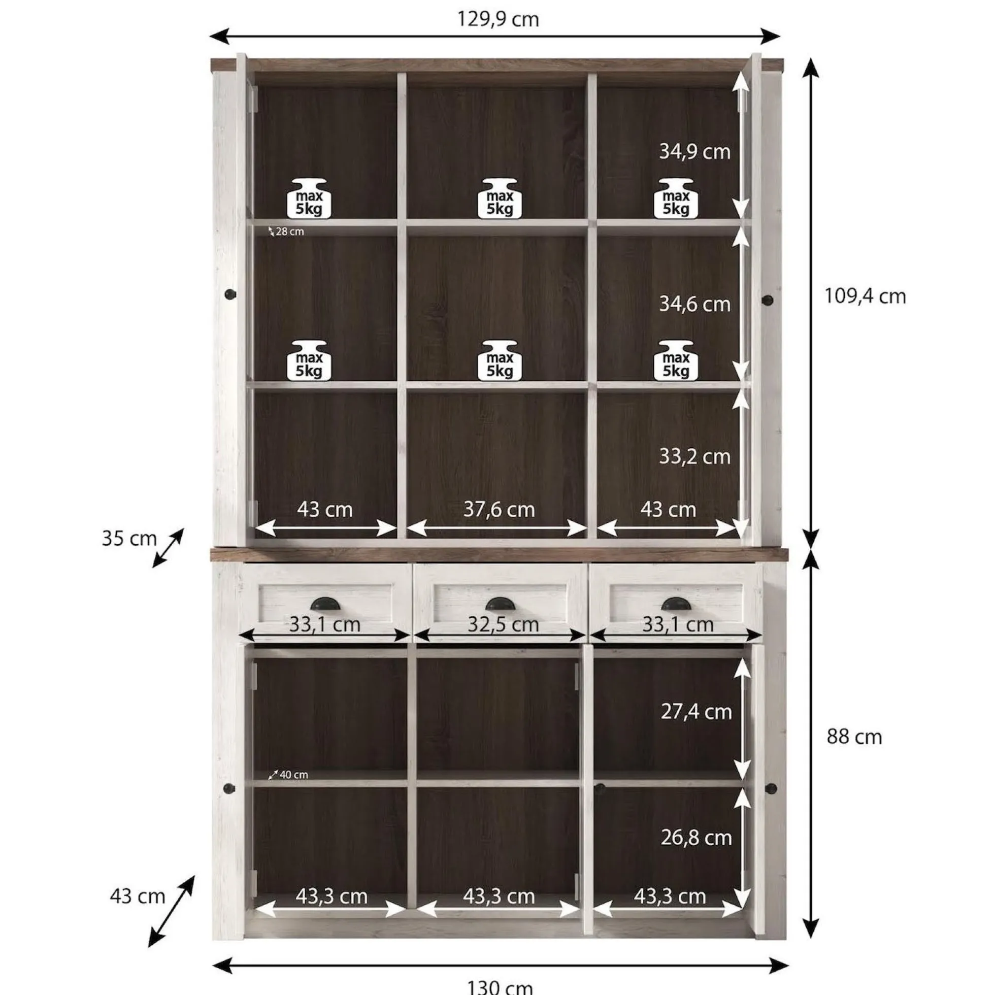Parello 7 - Buffetkast - Wit/eiken - 130x43x199 cm