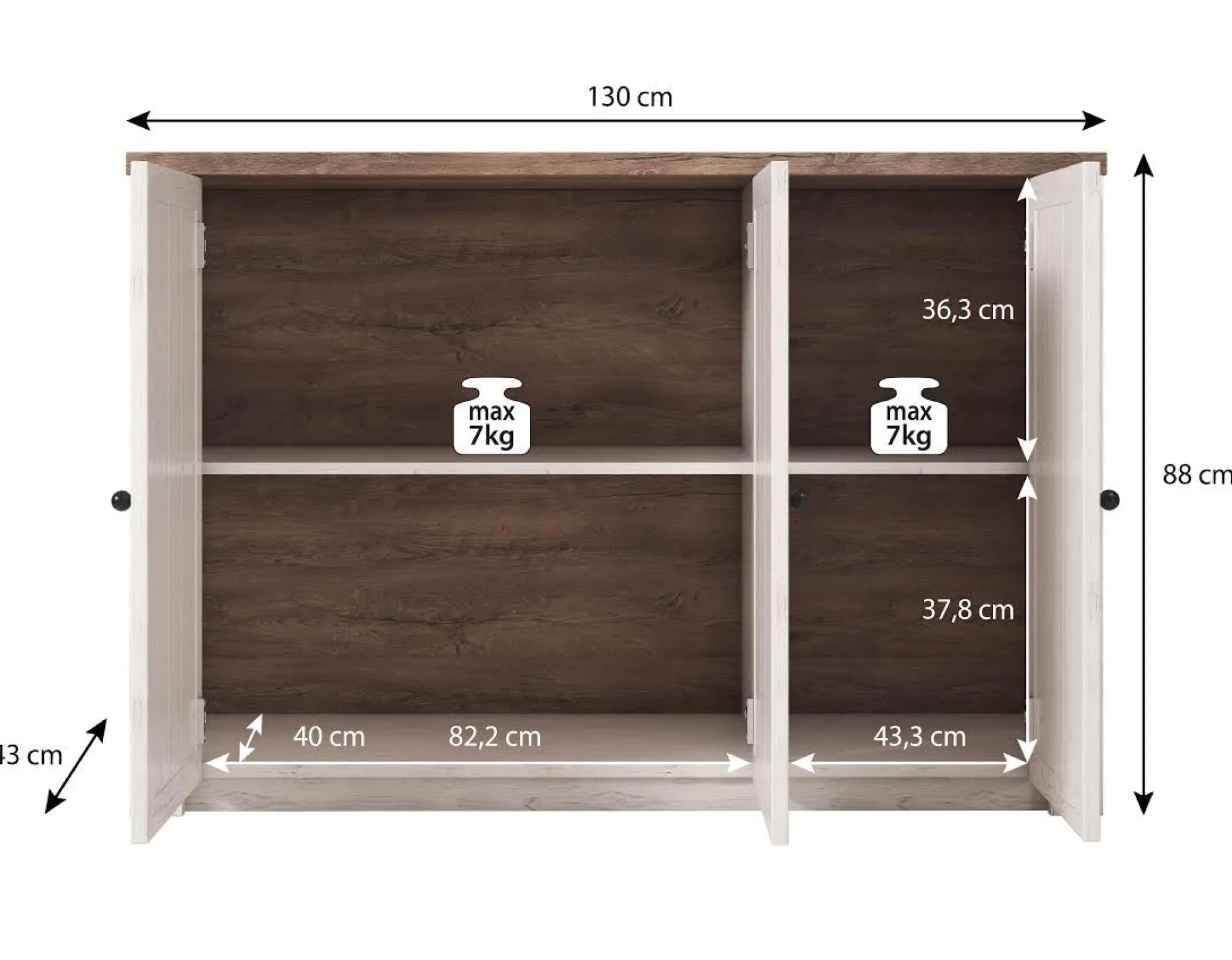 Parello 4 - Dressoir - Wit/eiken - 130x43x88 cm
