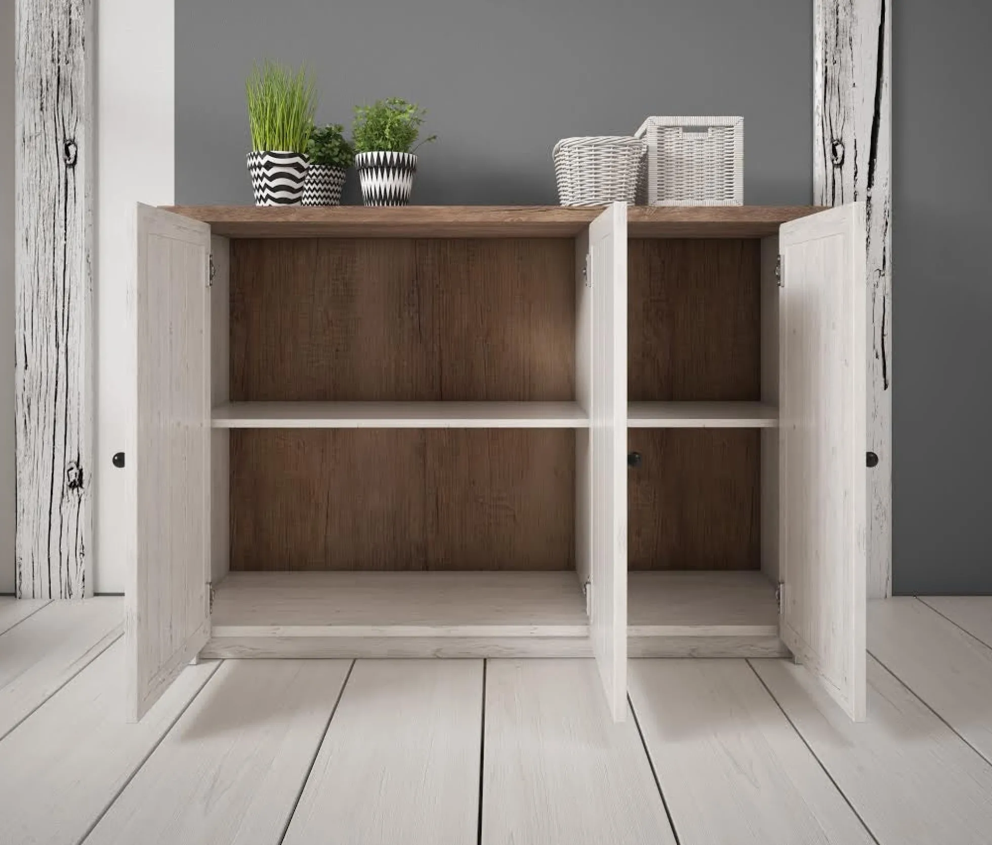 Parello 4 - Dressoir - Wit/eiken - 130x43x88 cm