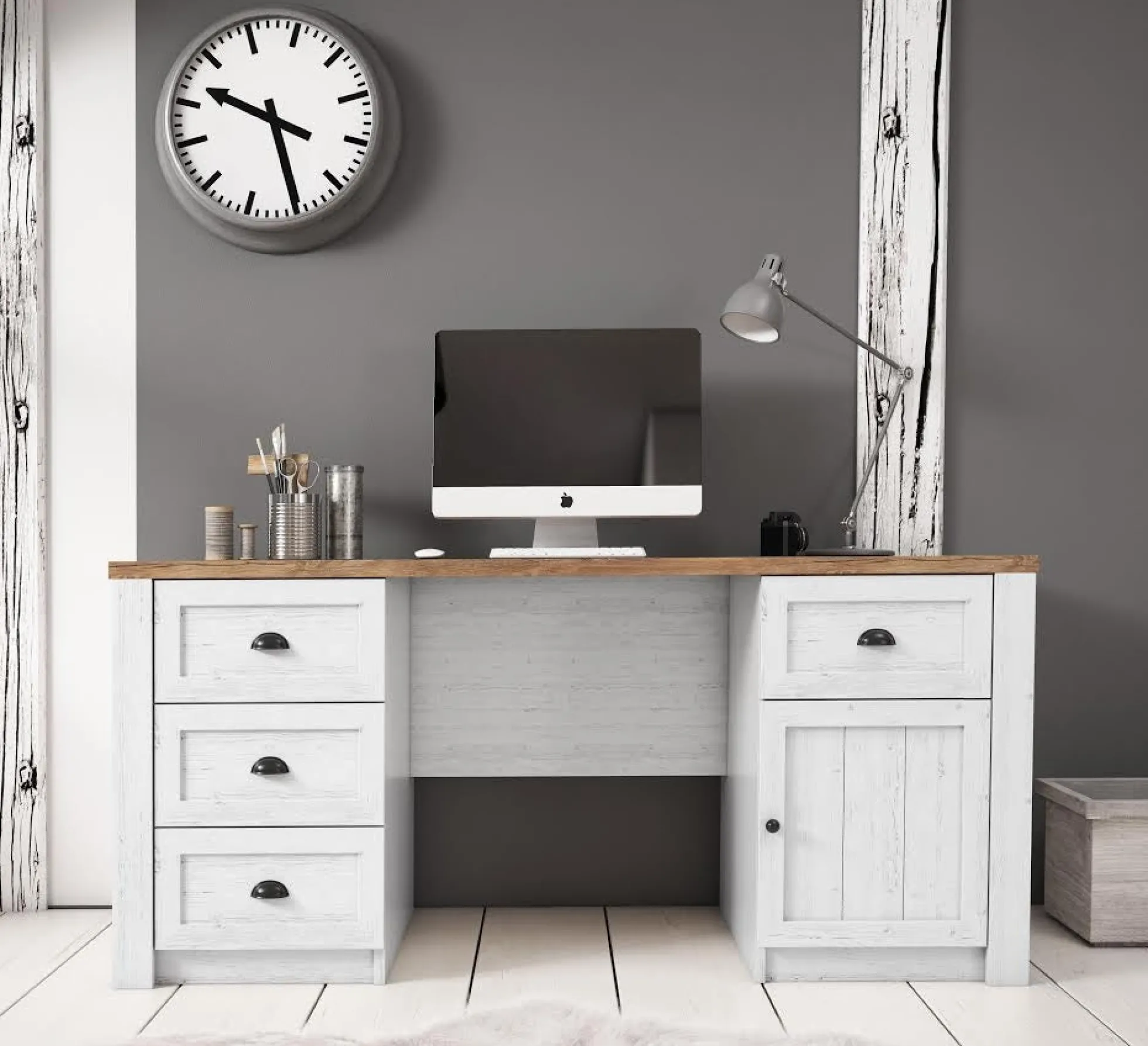 Parello - Bureau - Wit/eiken - 160x67 cm