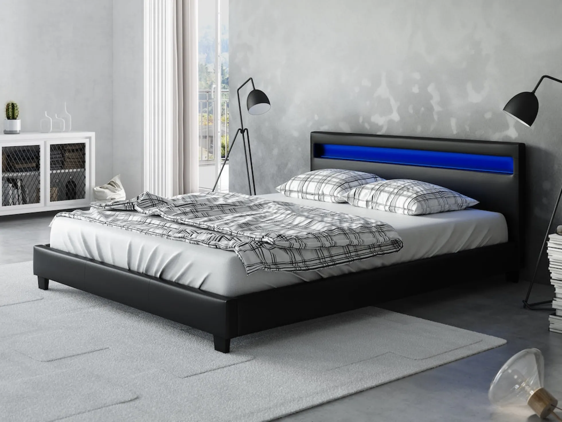 Paris - Tweepersoonsbed met verlichting - Zwart - 180x200 cm