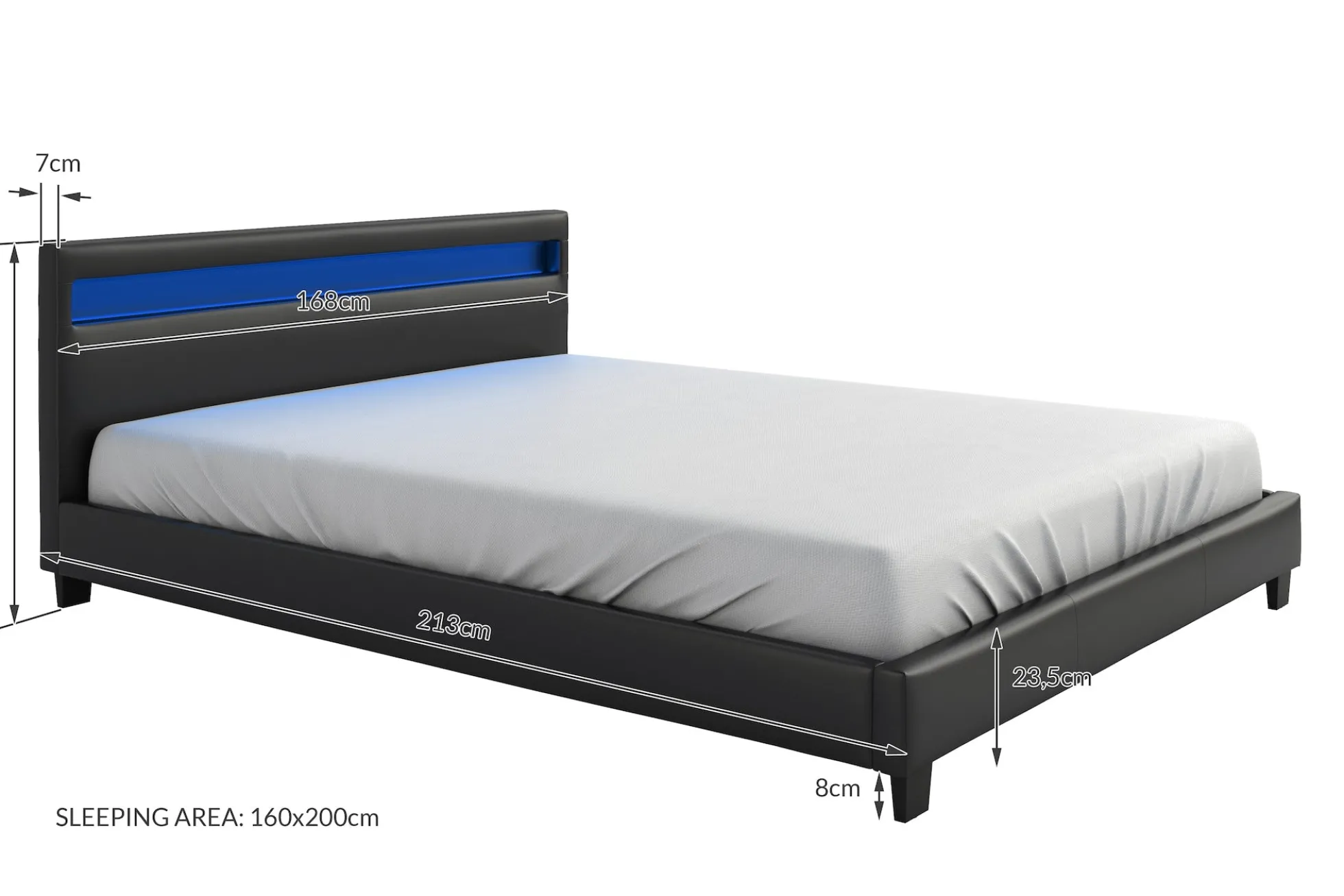 Paris - Tweepersoonsbed met verlichting - Zwart - 160x200 cm