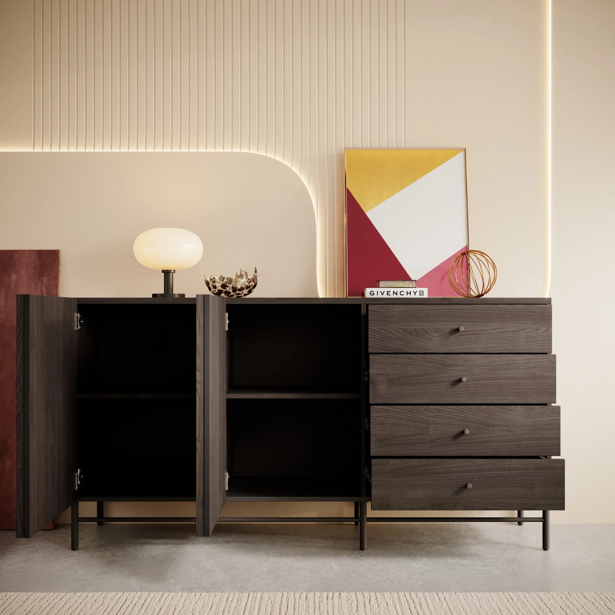 Paz - Dressoir - Donker eiken - 165x44x87 cm