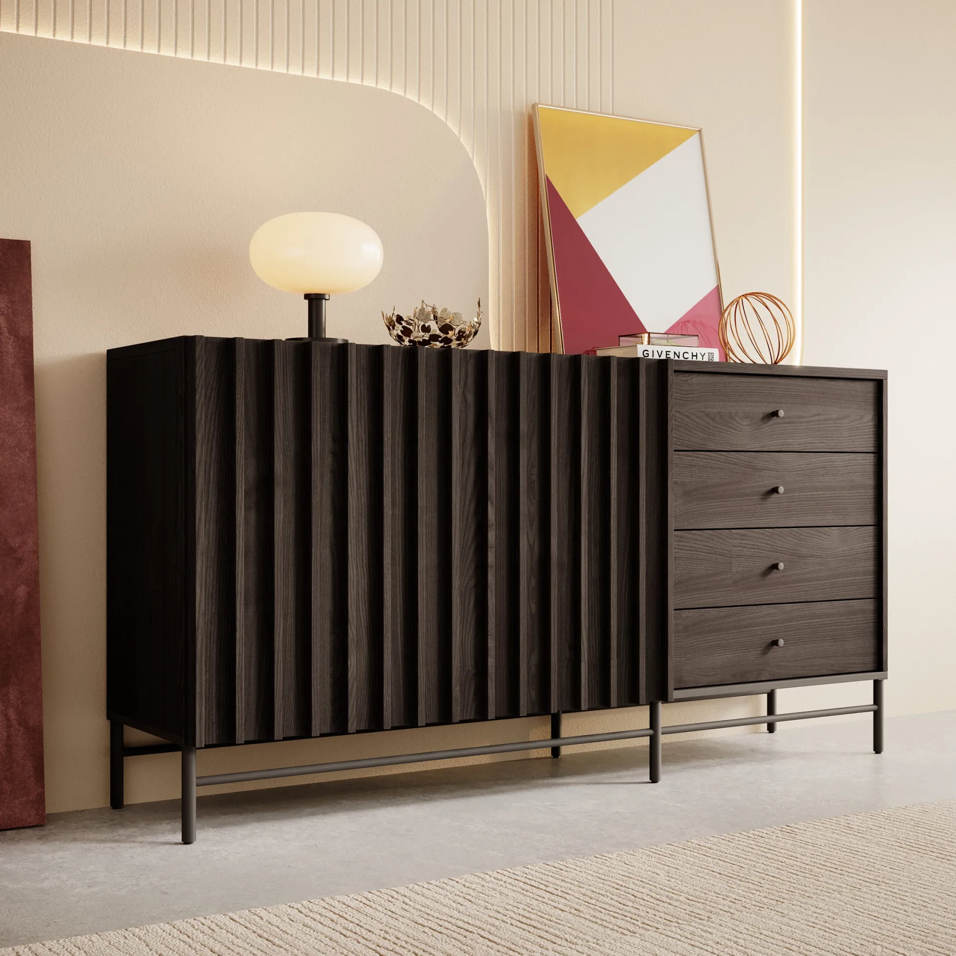 Paz - Dressoir - Donker eiken - 165x44x87 cm