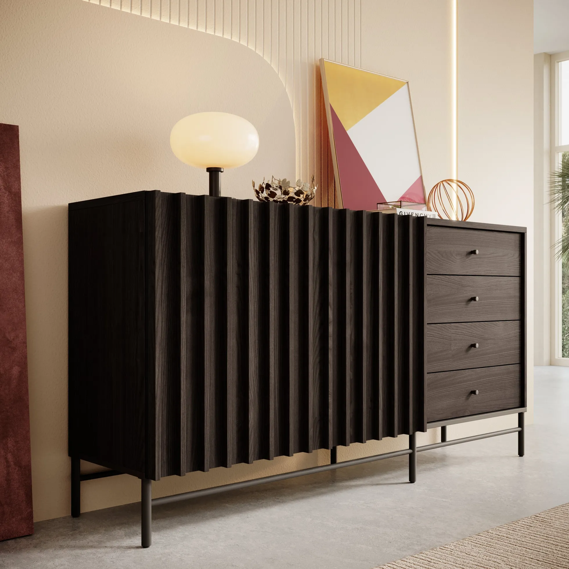 Paz - Dressoir - Donker eiken - 165x44x87 cm