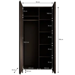 Paz - Kledingkast 2-deurs - Donker bruin - 92x54x196 cm
