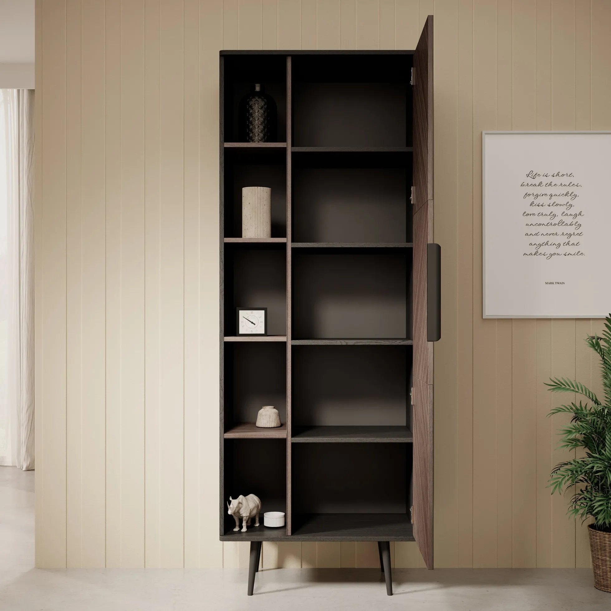 Pedro - Boekenkast - Donker eiken/zwart eiken - 70x41x190 cm