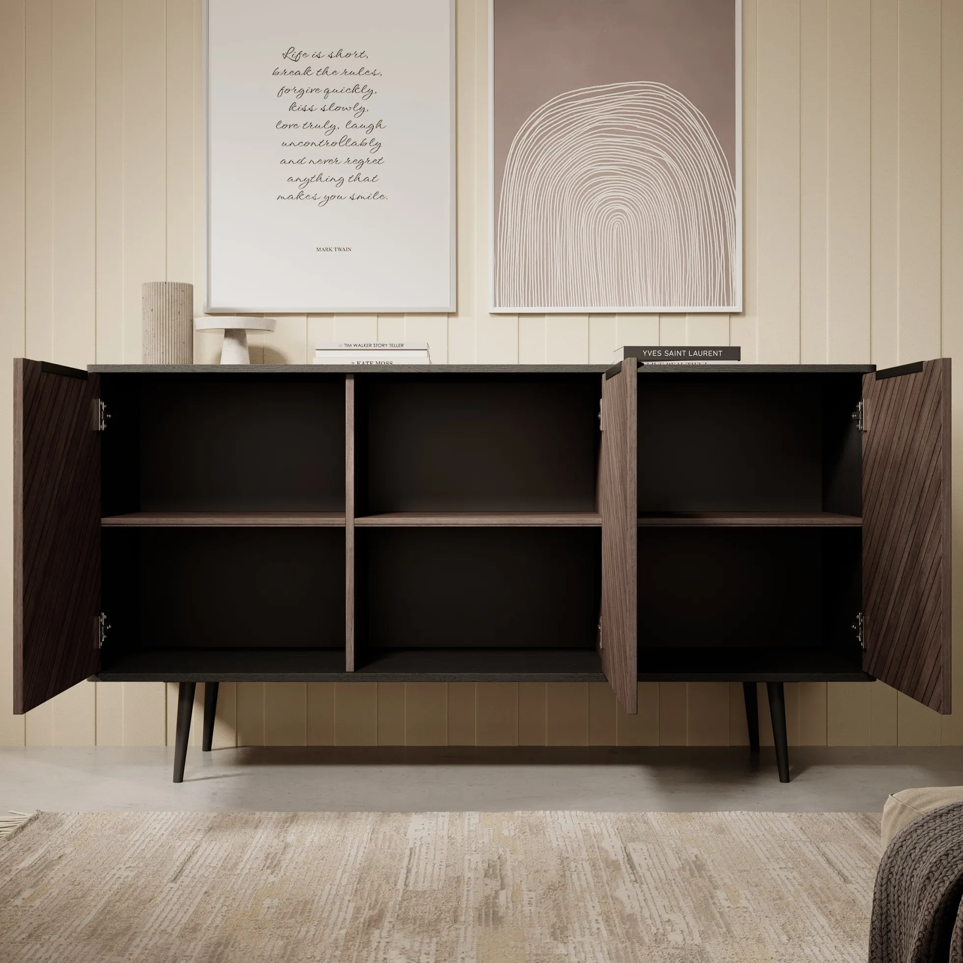 Pedro - Dressoir - Donker eiken/zwart - 150x41x80 cm
