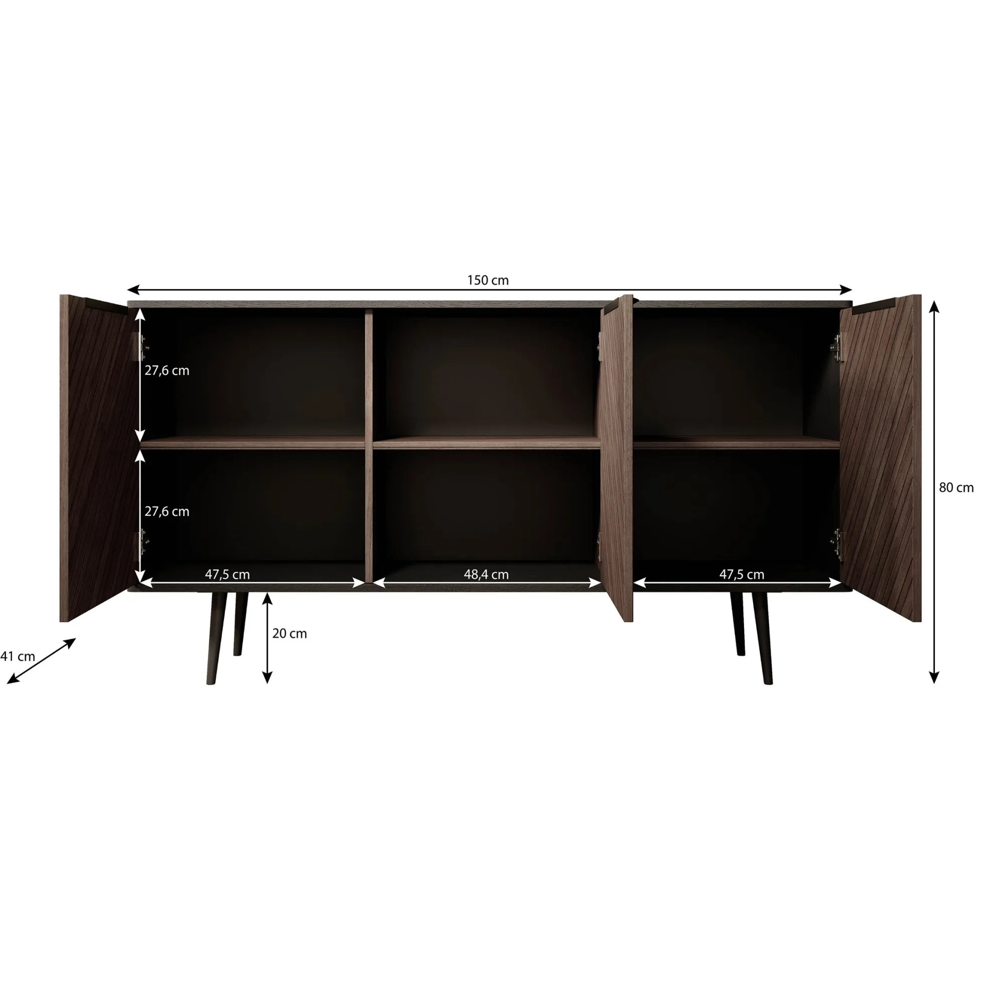 Pedro - Dressoir - Donker eiken/zwart - 150x41x80 cm