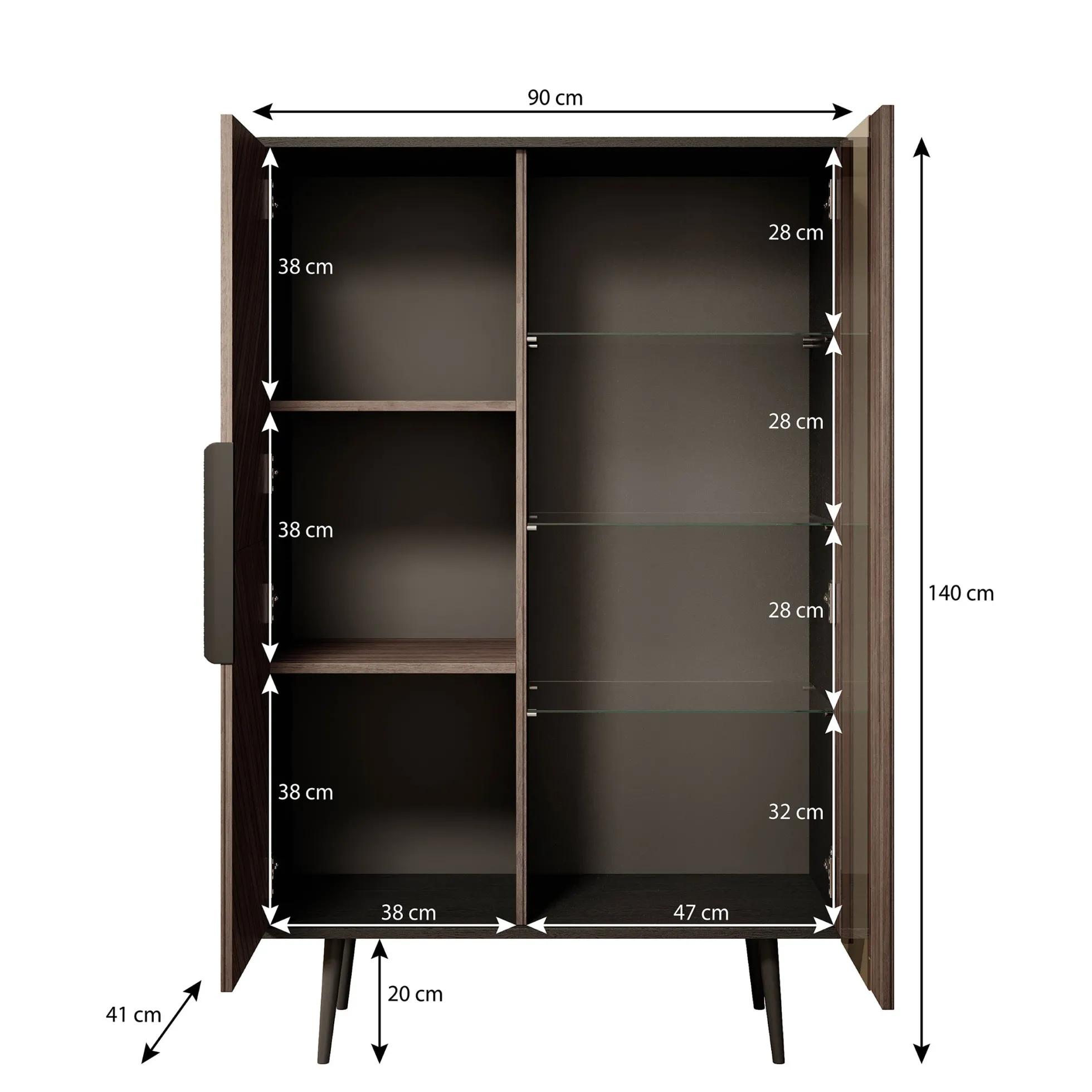 Pedro - Vitrinekast - Donker eiken - 90x41x140 cm