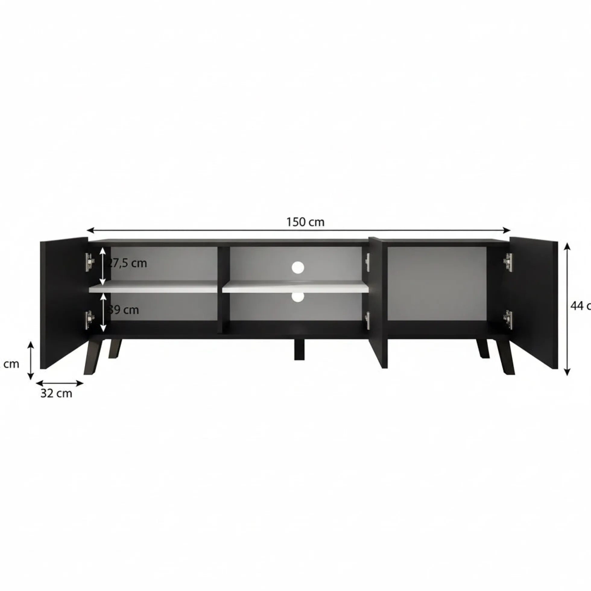 Pepinos 2 - TV-Meubel - Mat zwart - 150x42x44 cm