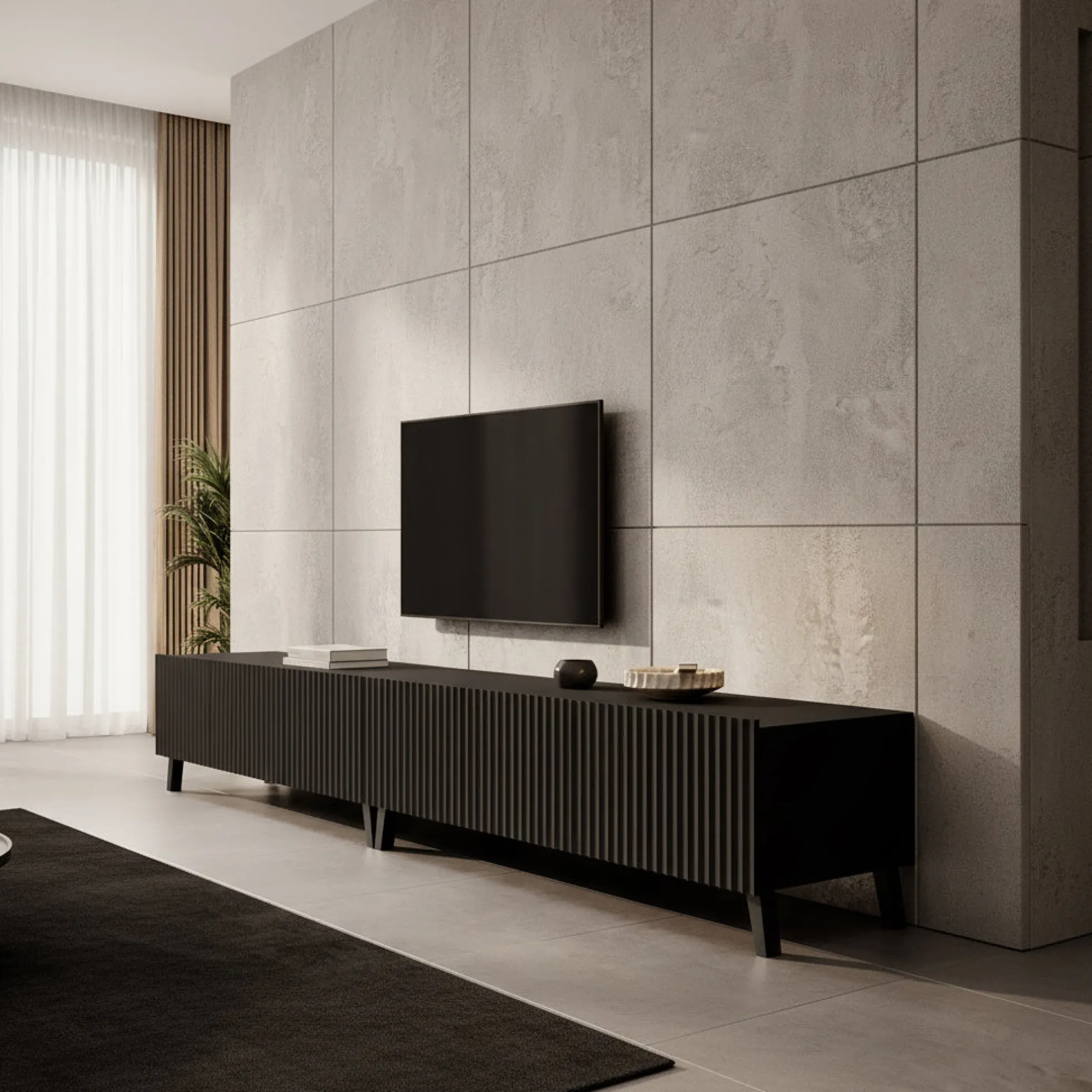 Pepinos 2 - TV-Meubel - Mat zwart - 300x42x44 cm